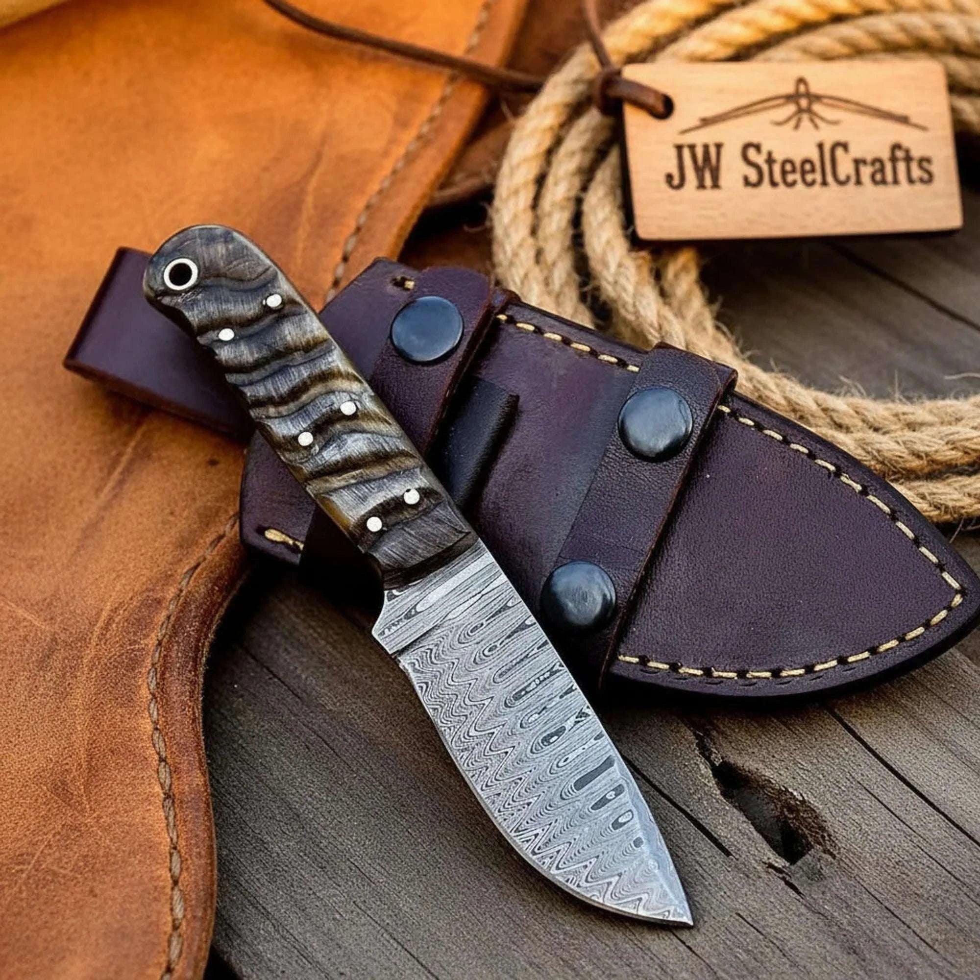 Palmarius Outdoors Timberline Bushcraft Knife 8" Handmade Damascus Steel Blade with Wood Handle Buscraft Knife