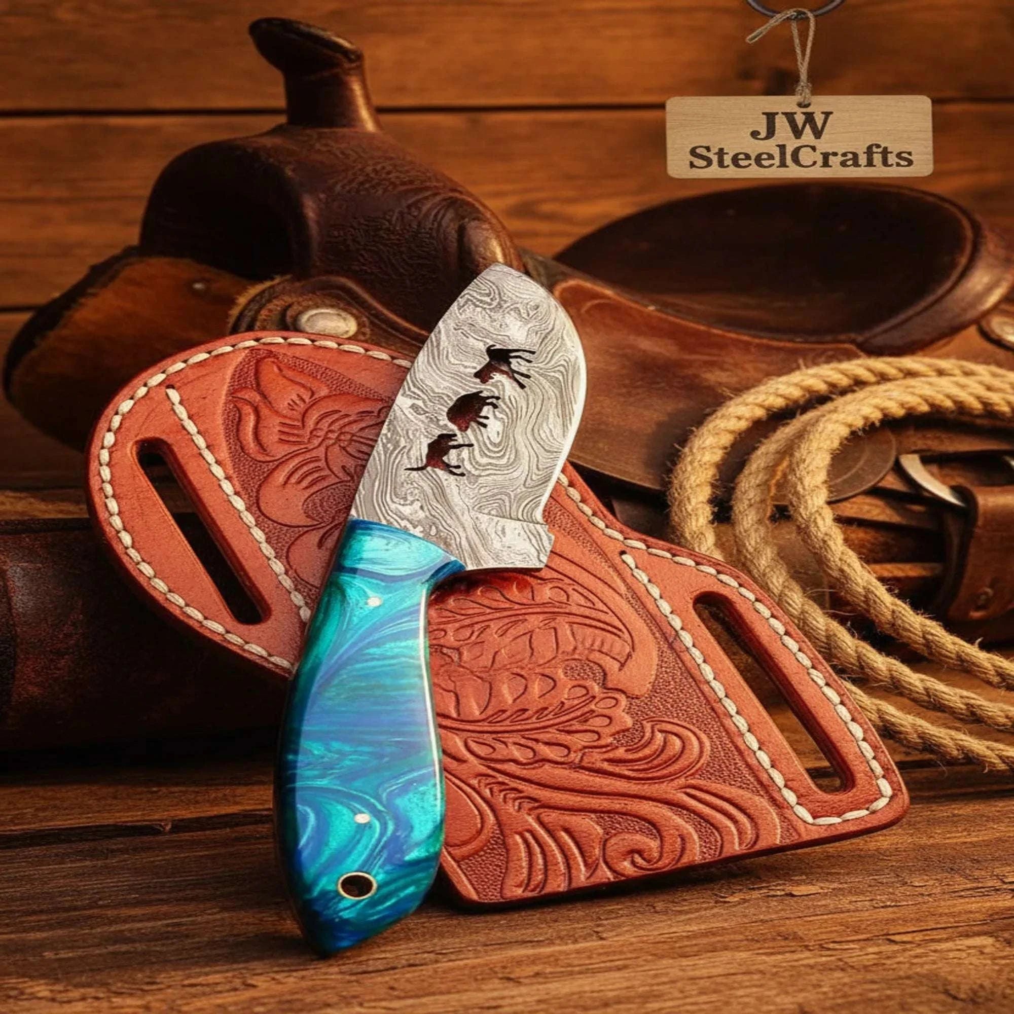 Palmarius Outdoors Nessmuk Trail Cowboy Knife 7" Handmade Damascus Belly Blade with Wood Handle Hunting Knife