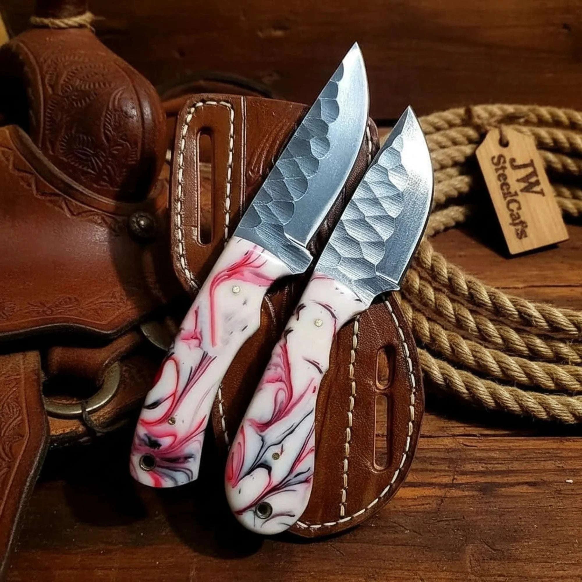 Palmarius Outdoors Buckaroo Skinner Knives Set with Hammered Carbon Steel Skinner Knife