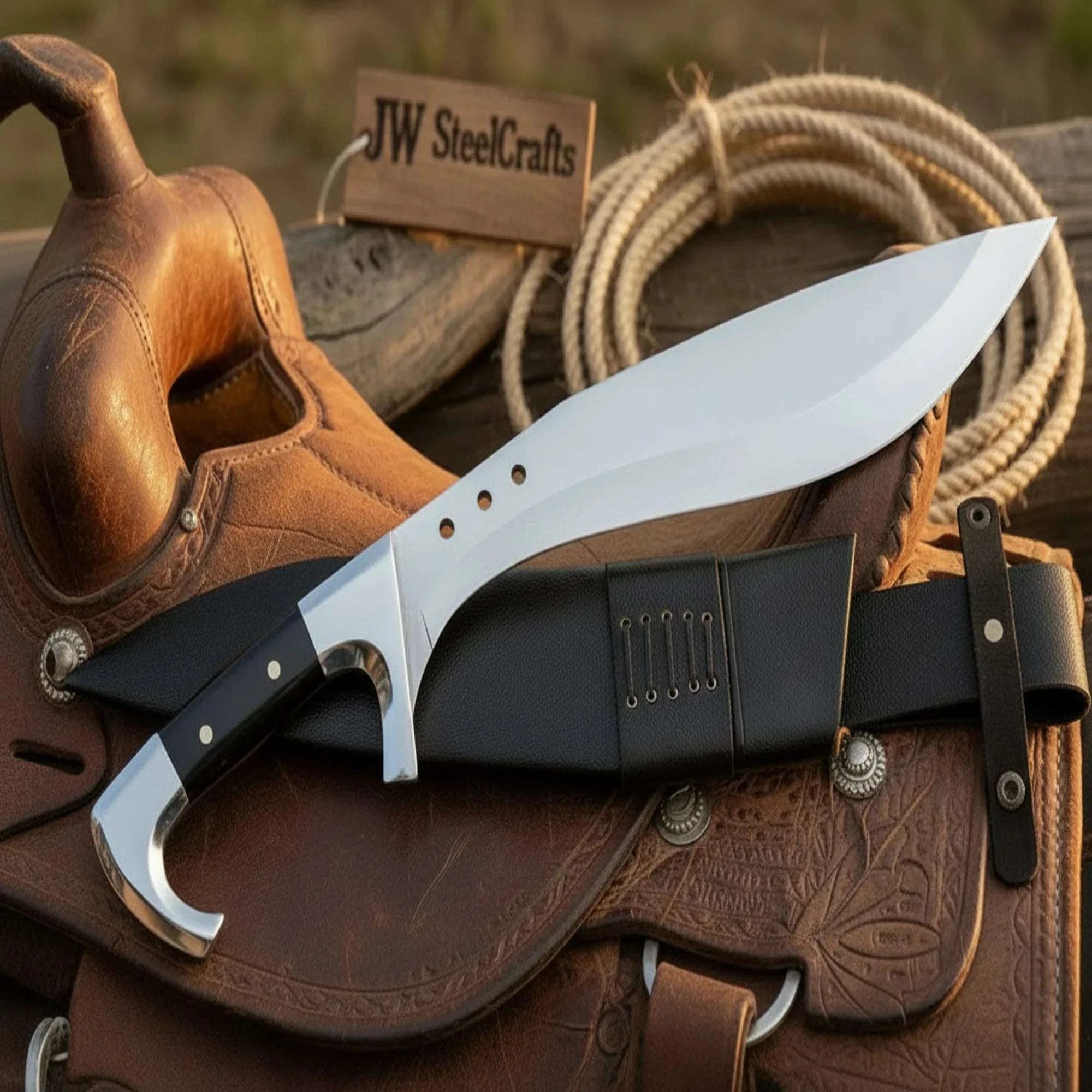 Palmarius Outdoors Kukri Jungle Machete with Black Resin Handle and Steel Pommel Kukri Knife