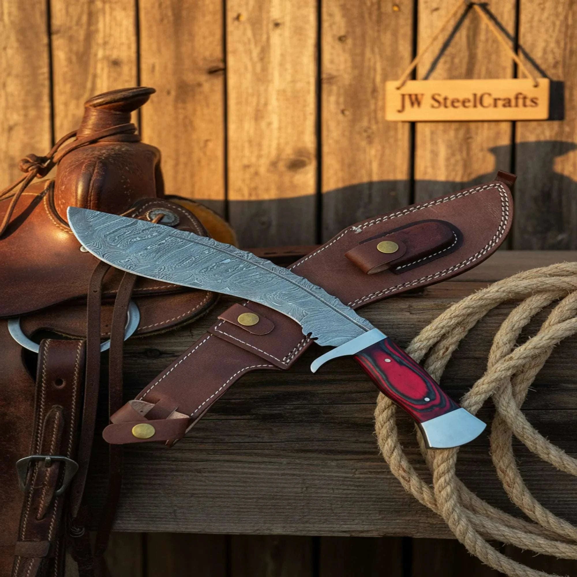 Palmarius Outdoors Red Pakkawood Chopping Kukri with Steel Clip Bolster Kukri Knife