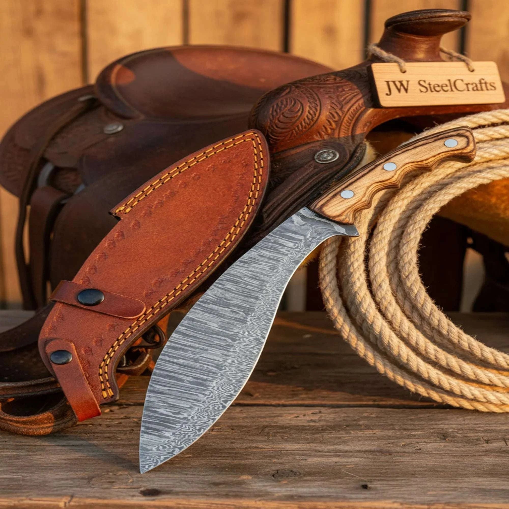 Palmarius Outdoors Damascus Kukri Knife 14" Overall Pakka Wood Handle Full Tang Survival Gift 