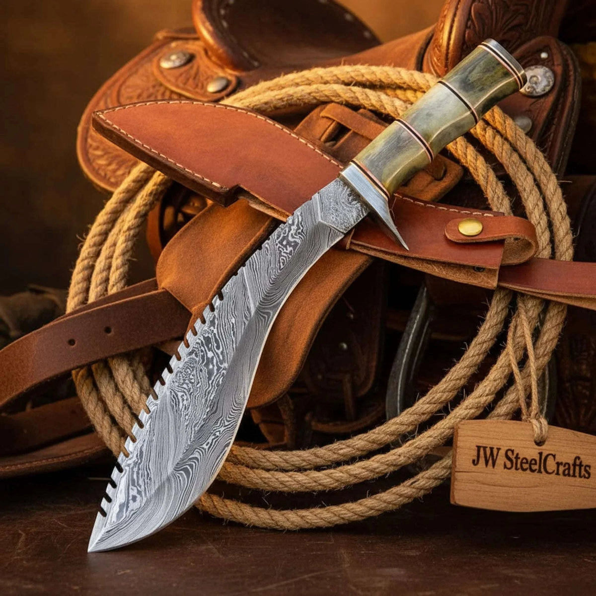 Palmarius Outdoors Handmade Frontier Fang Kukri Knife 12" with natural bone handle Kukri Knife