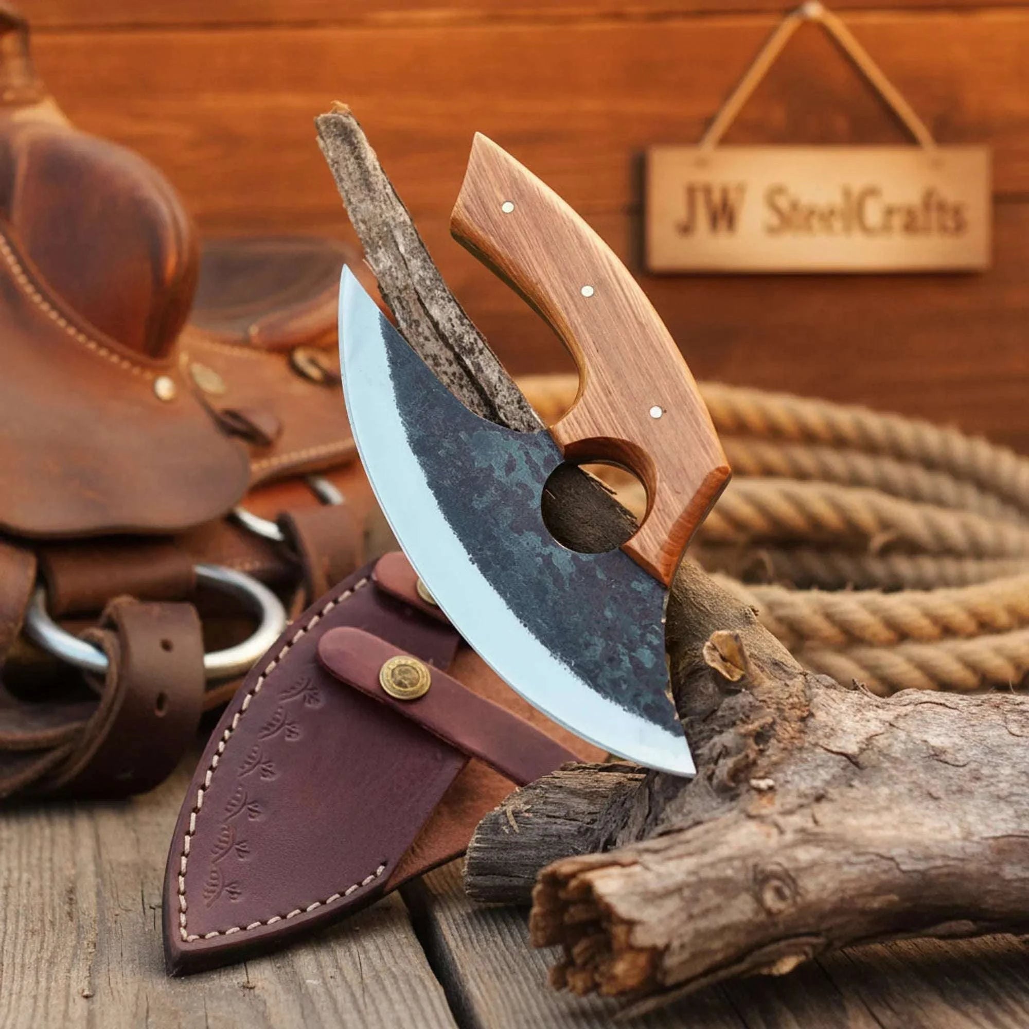 Palmarius Outdoors Handmade Bushcraft Hatchet 5" Natural Wood Handle Forged Camping Axe 