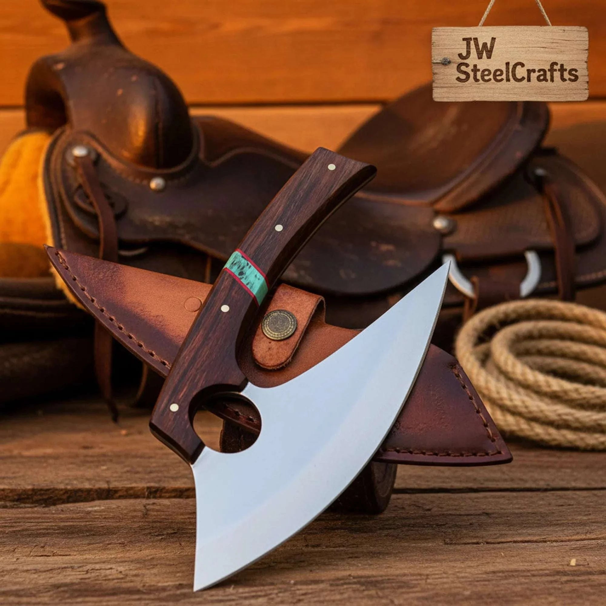 Palmarius Outdoors Finger-Hole Ulu Rocker Knife with Tali Wood Handle Ulu knife