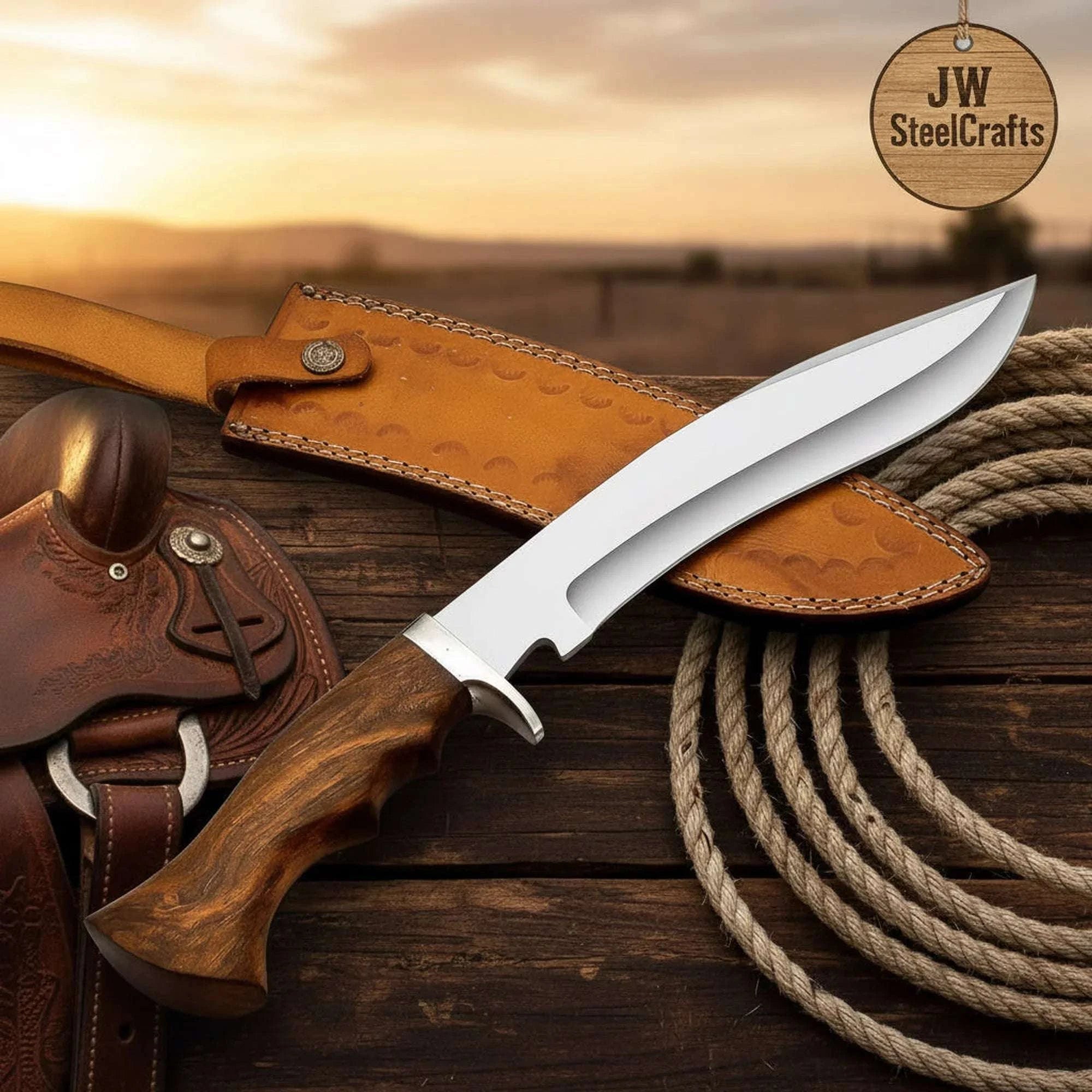 Palmarius Outdoors Handmade Stainless Steel Bowie Knife – Full-Tang Clip Point Blade with Walnut Wood 