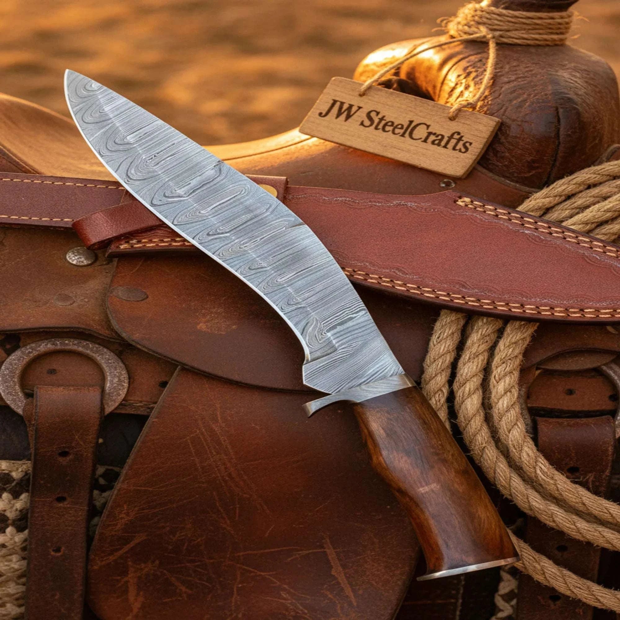 Palmarius Outdoors Handmade Damascus Steel Kukri Knife 9" Blade Tali Wood Handle Full Tang 