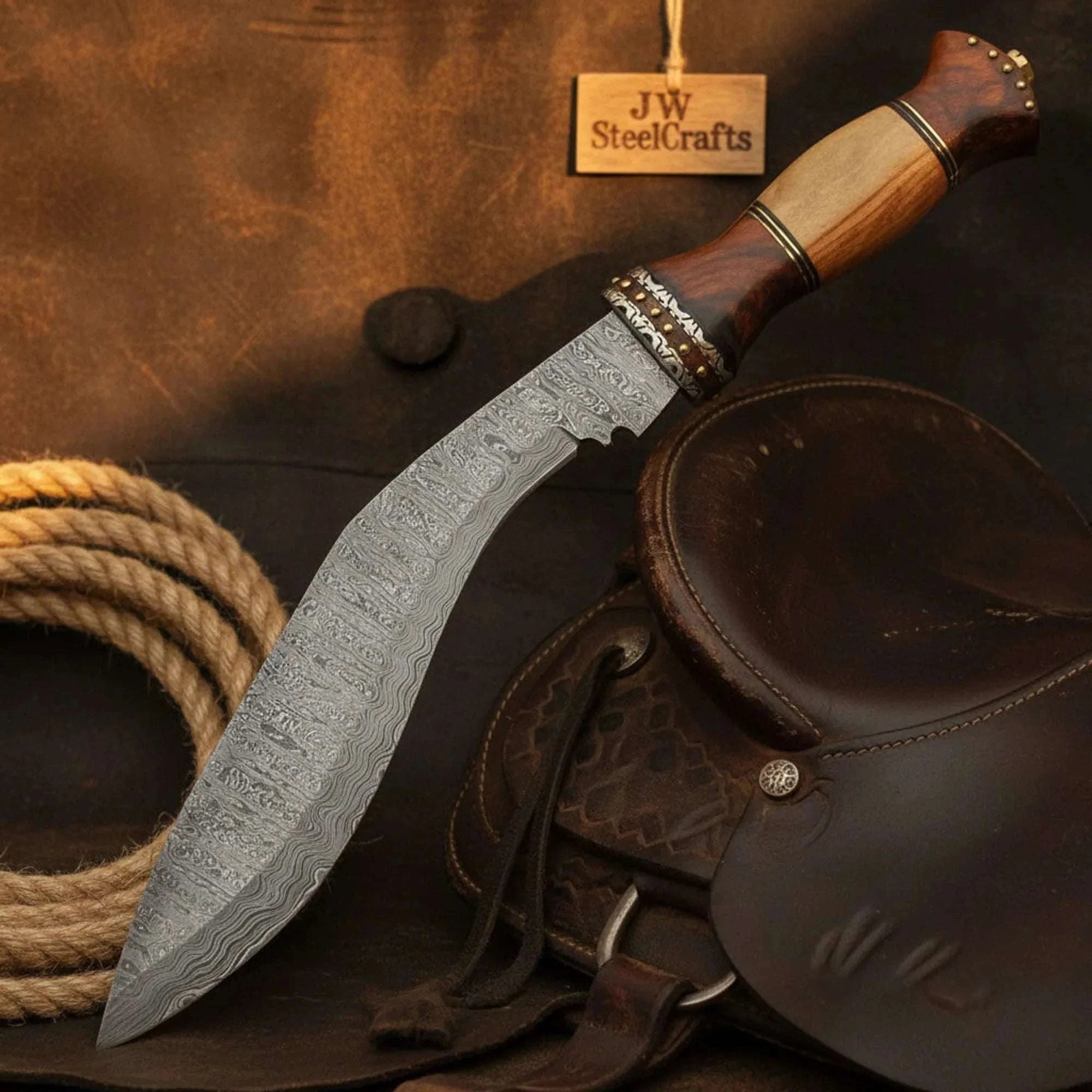 Palmarius Outdoors Layered-Steel Rosewood Kukri with Olive Wood Handle Kukri Knife