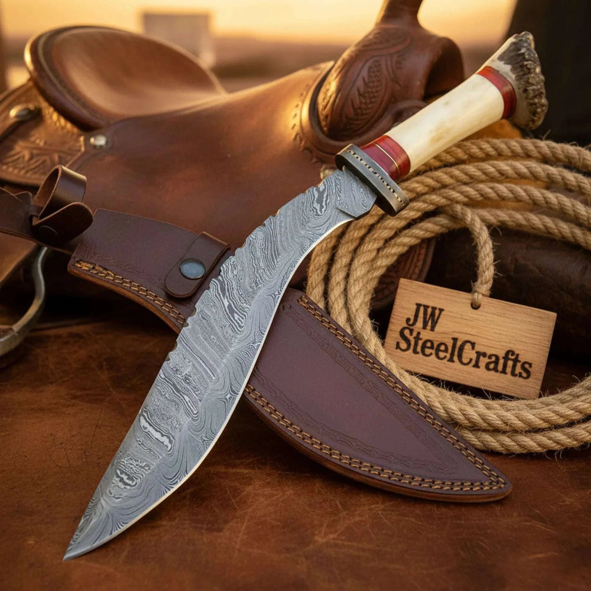 Palmarius Outdoors Crown Stag Gurkha Khukri Knife with Damascus Blade Kukri Knife