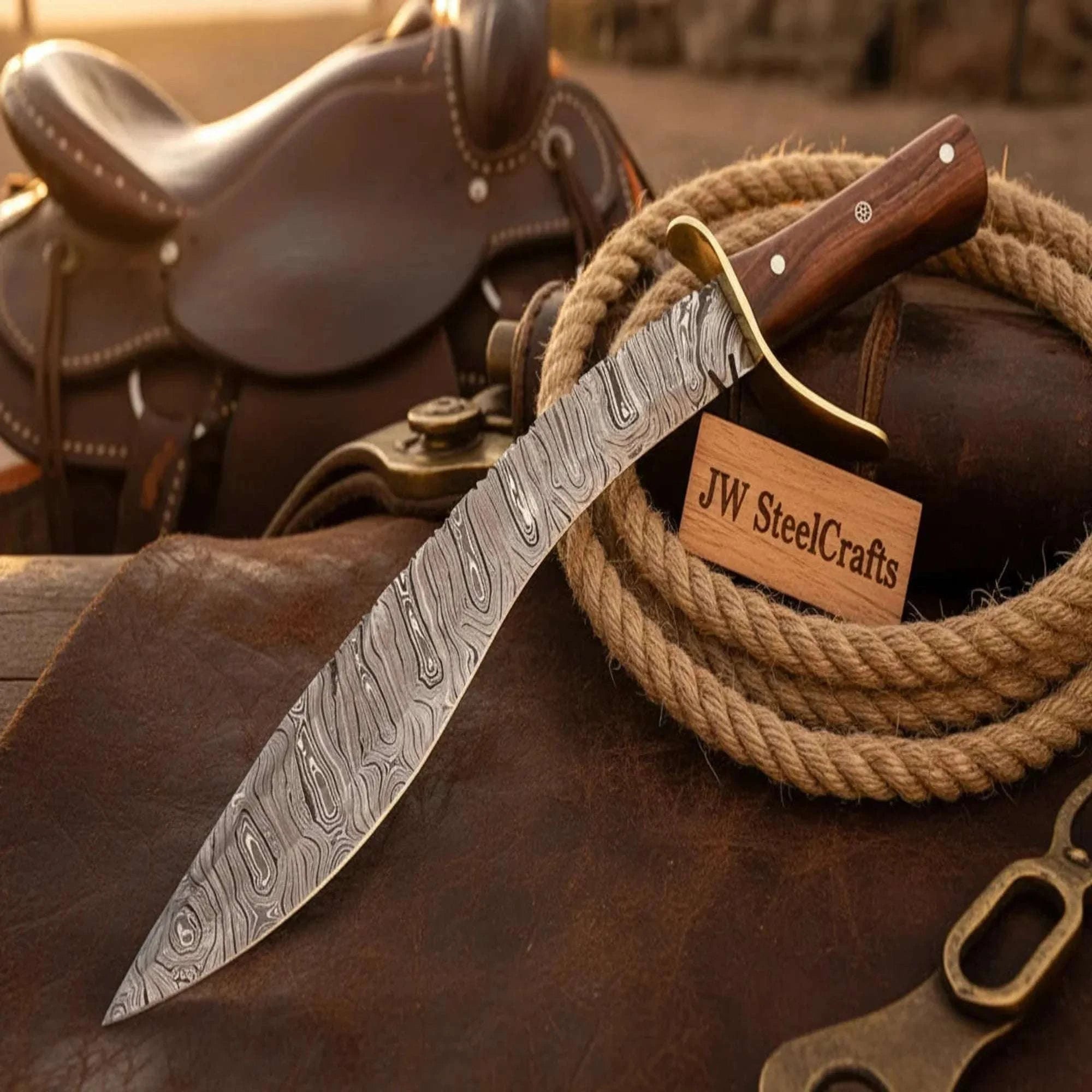 Palmarius Outdoors Curved Kukri Bowie Knife with Rosewood Handle and Brass Crossguard Kukri Knife