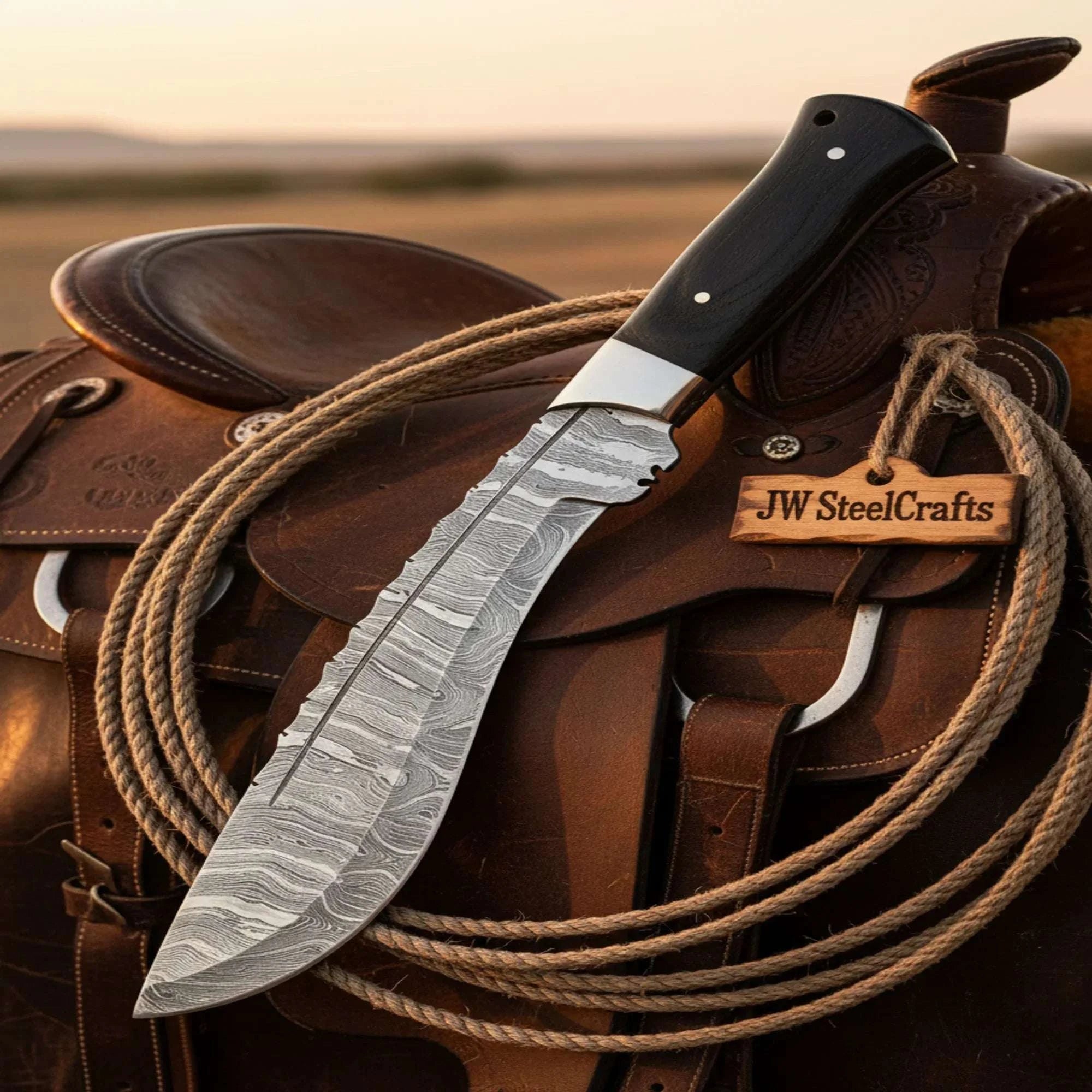 Palmarius Outdoors Handmade Damascus Steel Kukri Knife 8" with Black Micarta Handle & Brass Bolster 