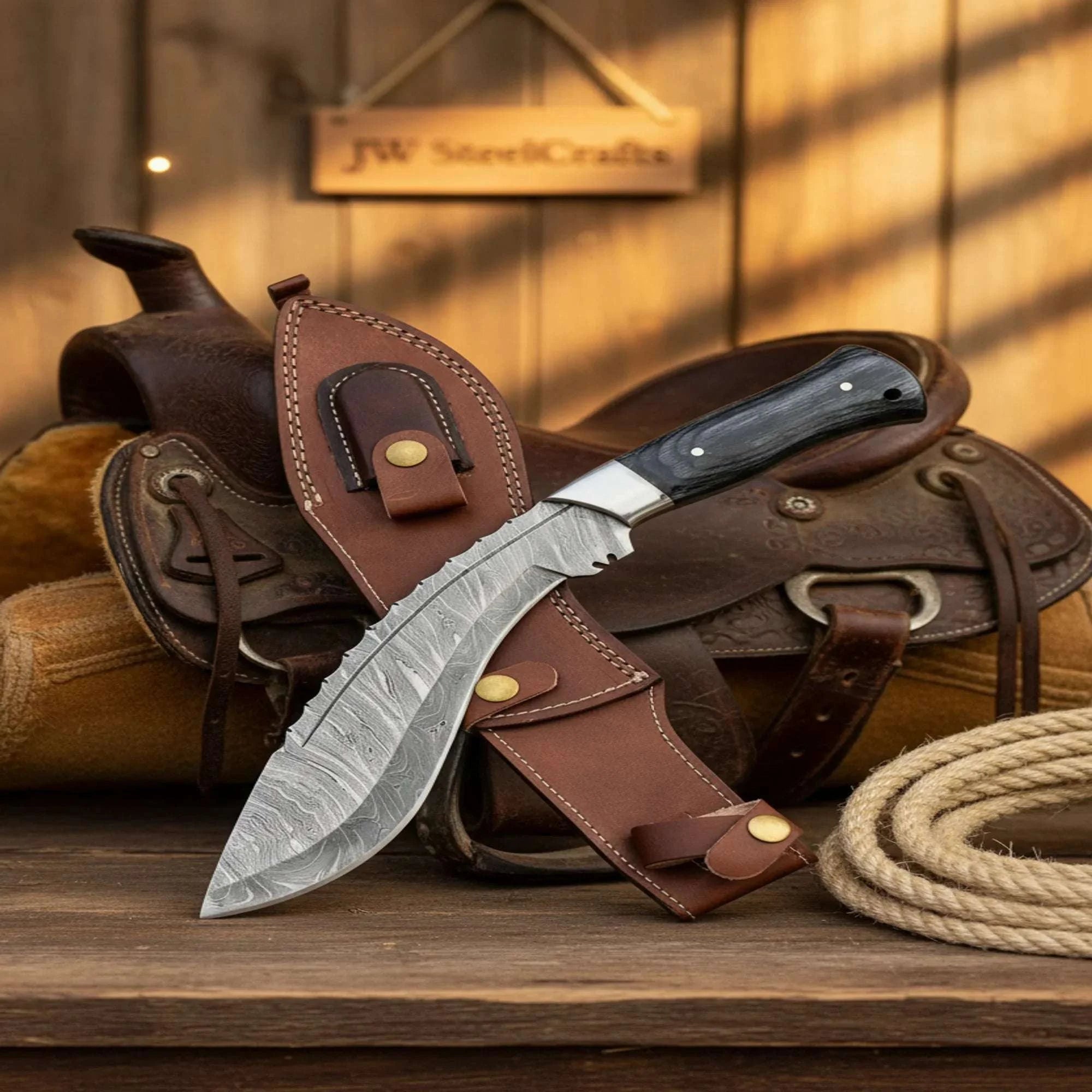 Palmarius Outdoors Forward-Weighted Kukri with Pakka Wood Handle and Steel Bolster Kukri Knife