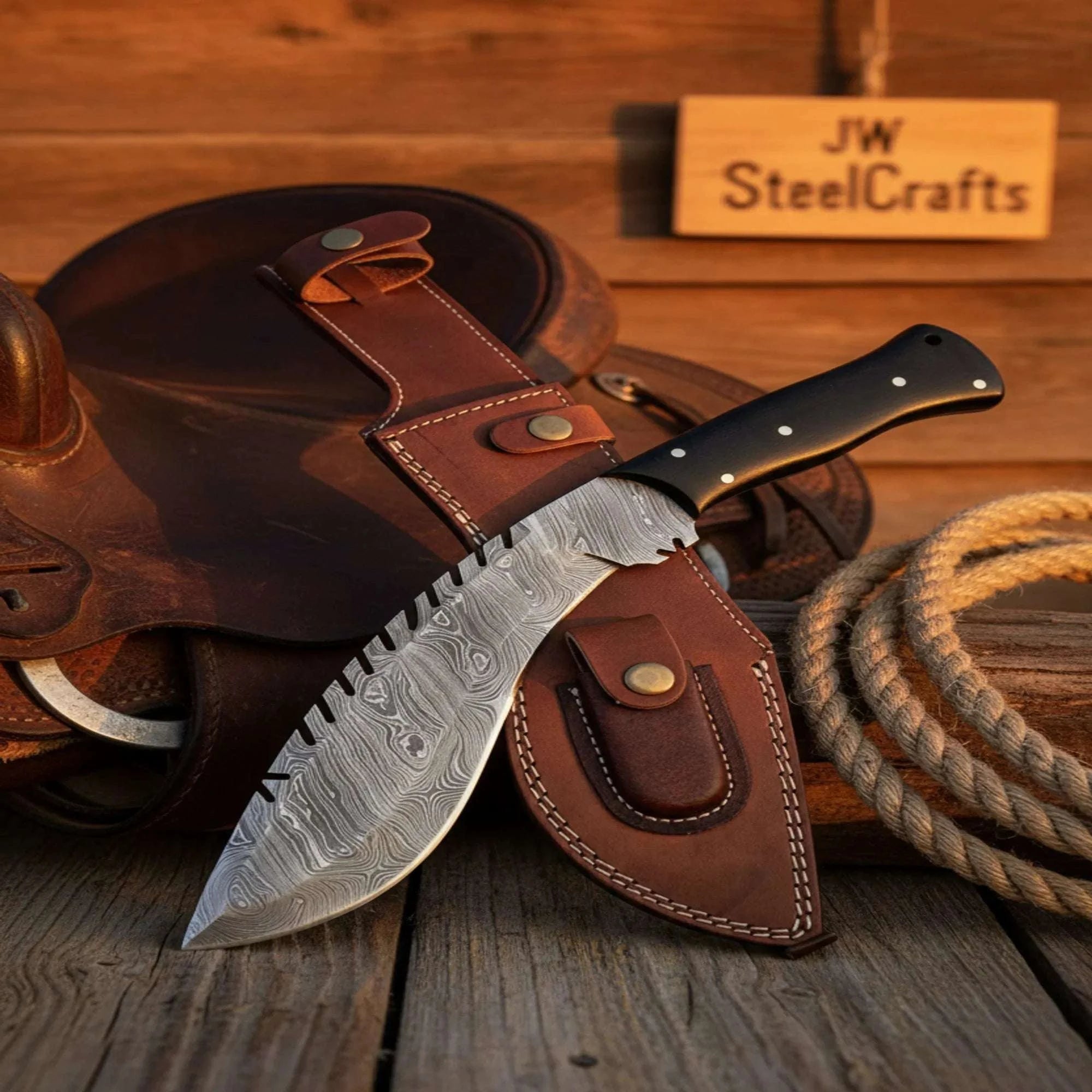 Palmarius Outdoors SharkBack Kukri Knife with Damascus Blade Kukri Knife