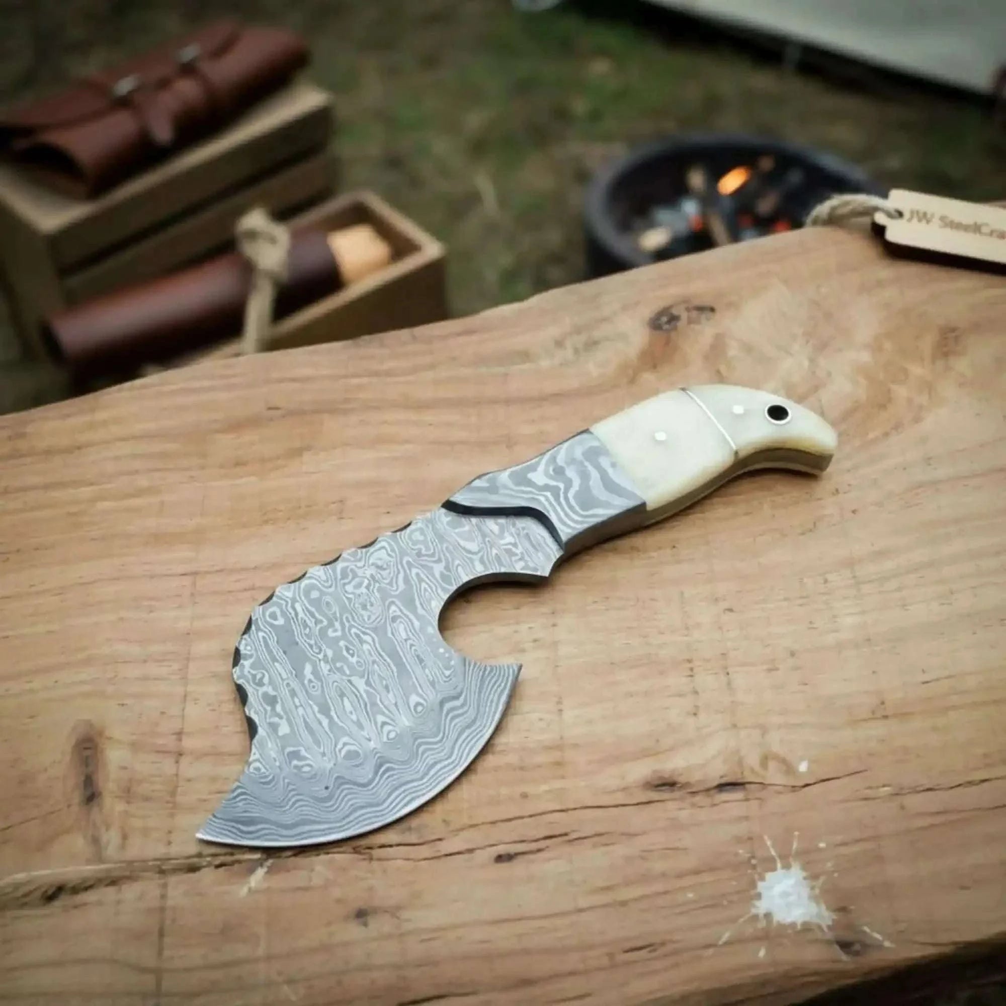 Palmarius Outdoors Damascus Cleaver Hatchet with Broad Forged Blade Handmade Axe