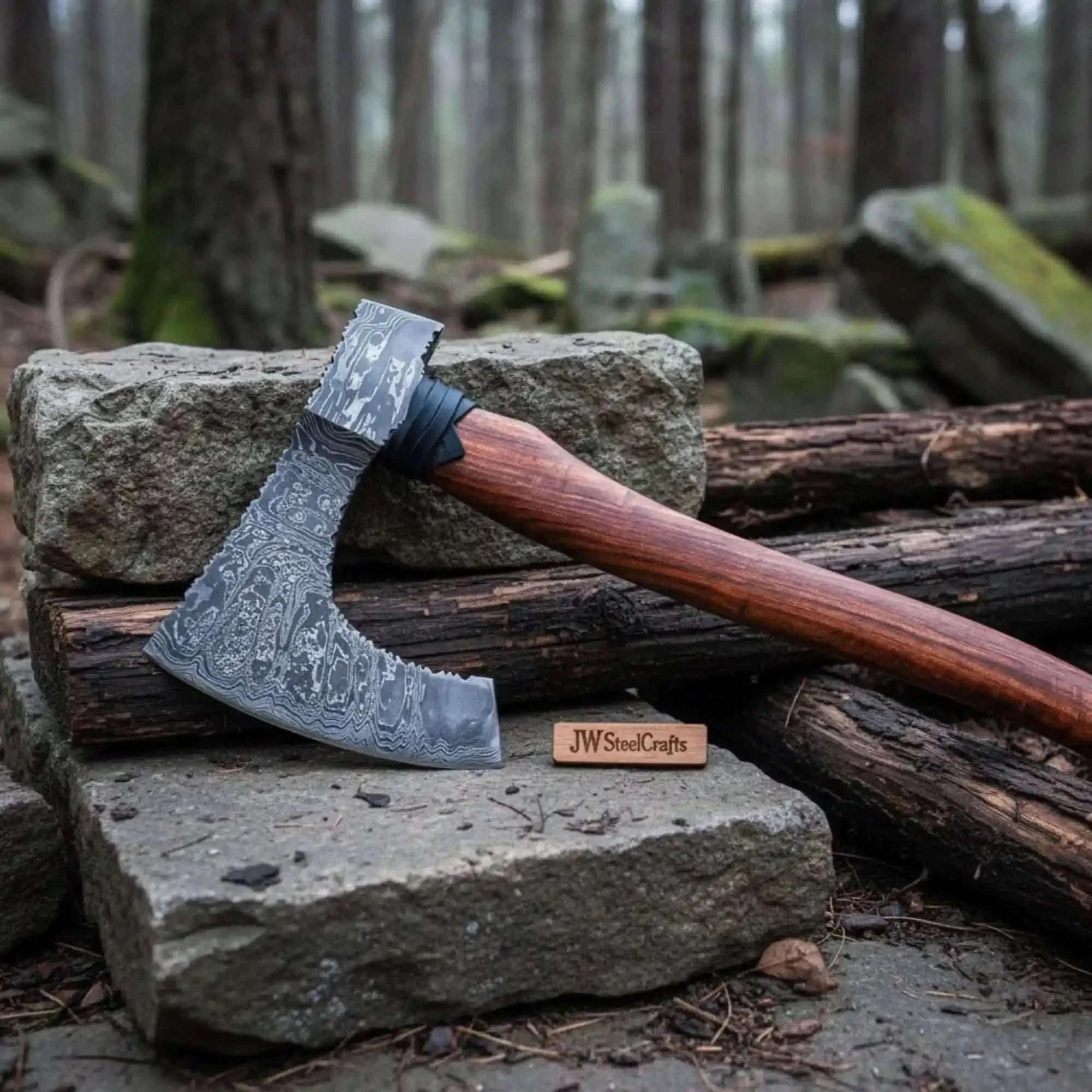 Palmarius Outdoors Pattern-Welded Damascus Viking Bearded Axe for Heavy Chopping and Trail Use Handmade Axe