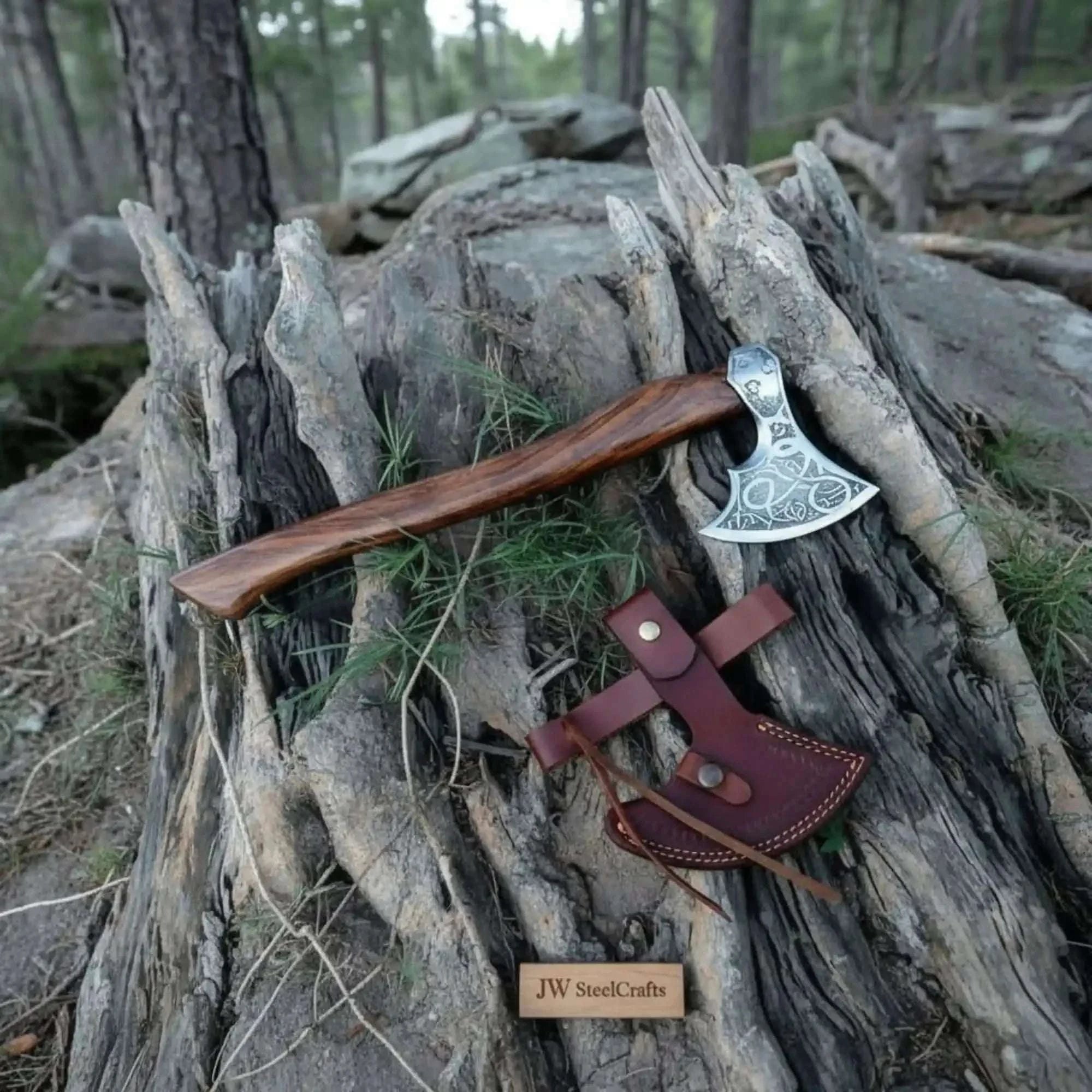 Palmarius Outdoors Viking Celtic Knot Hatchet with Full Cheek Knotwork Engraving Handmade Axe