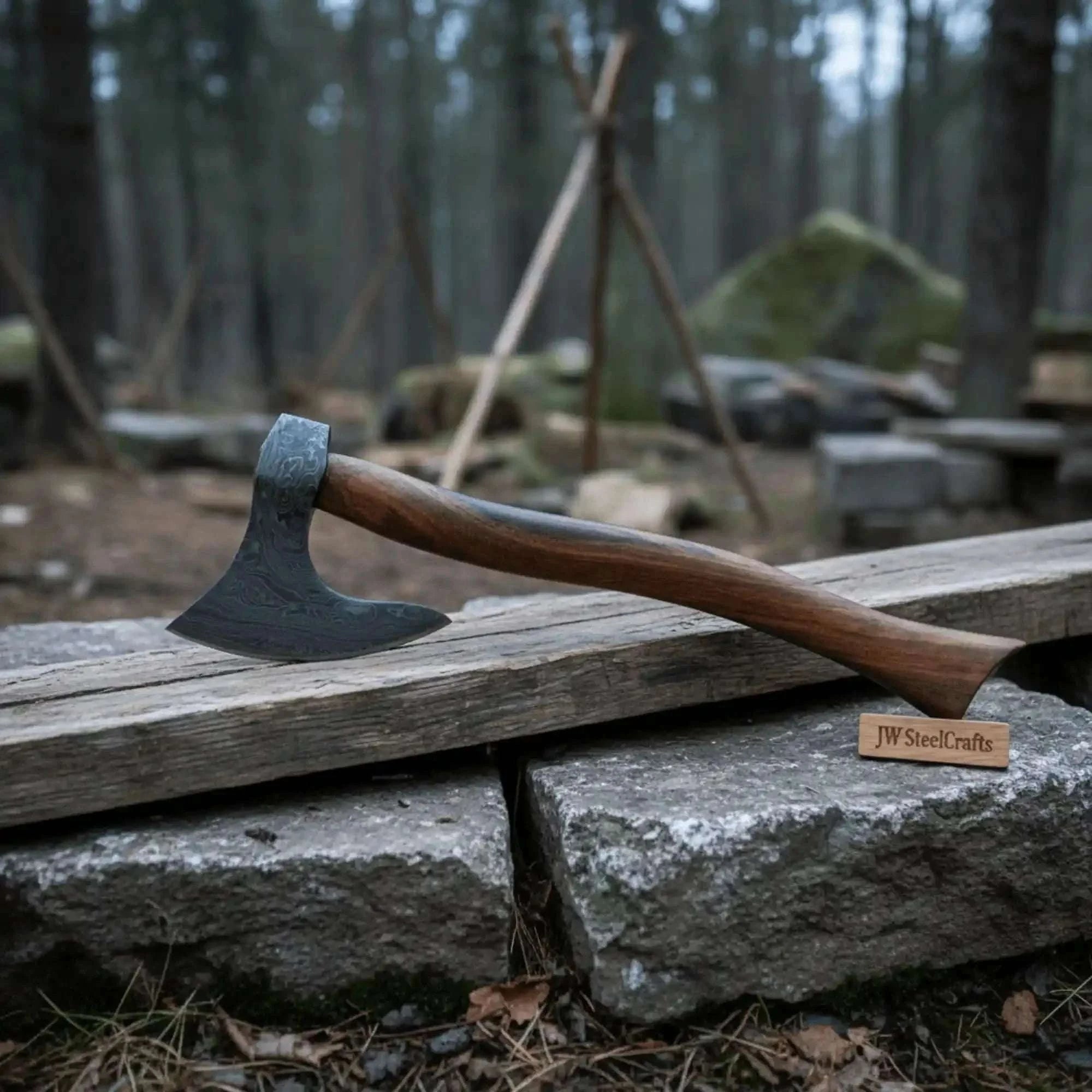 Palmarius Outdoors Damascus Skeggøx Bearded Axe Set with Two Matched Forged Heads Handmade Axe