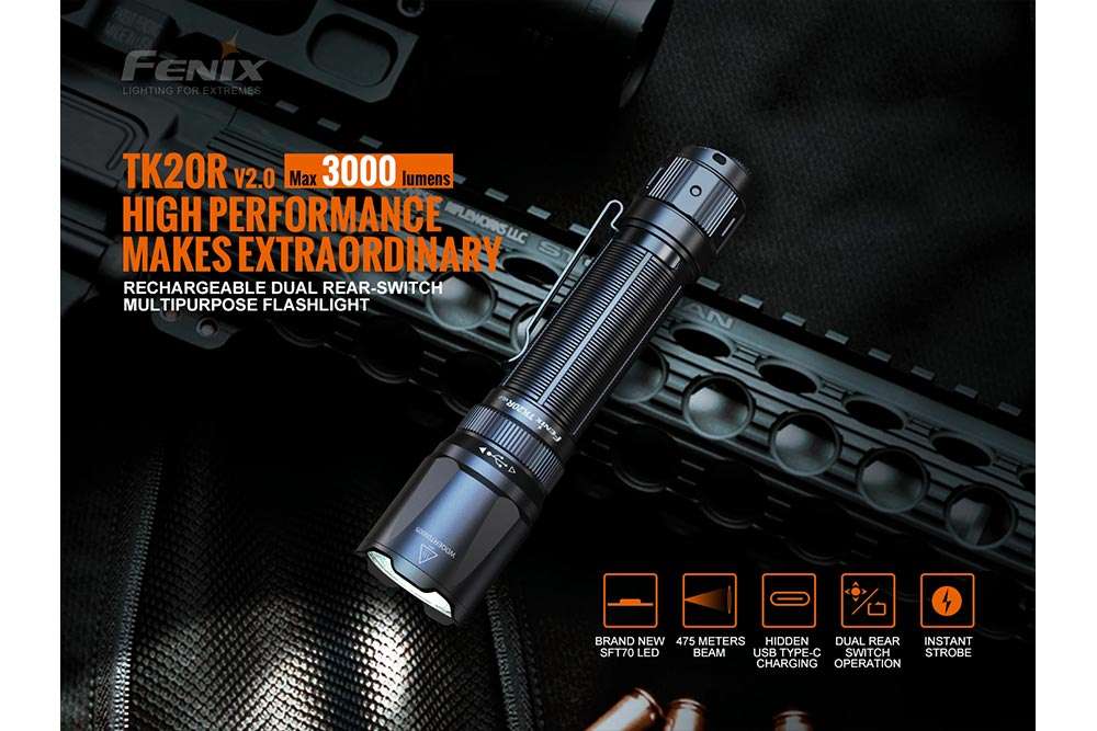 Palmarius Outdoors Fenix TK20R V2.0 Rechargeable Flashlight | 3000 lumens Tactical Flashlight