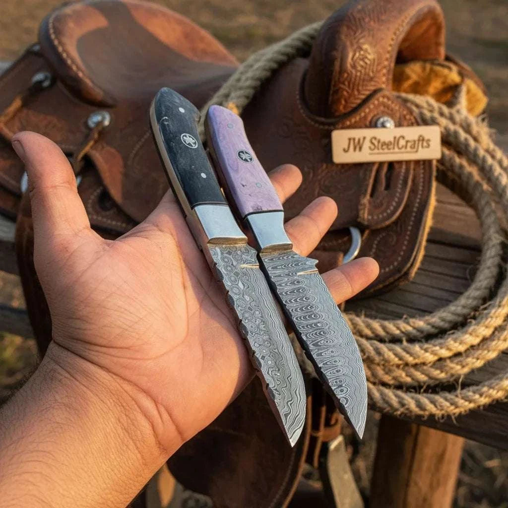 Palmarius Outdoors Patriot Ridge Skinner Knife 8" Premium Damascus with Blue Resin Handle Skinner Knife