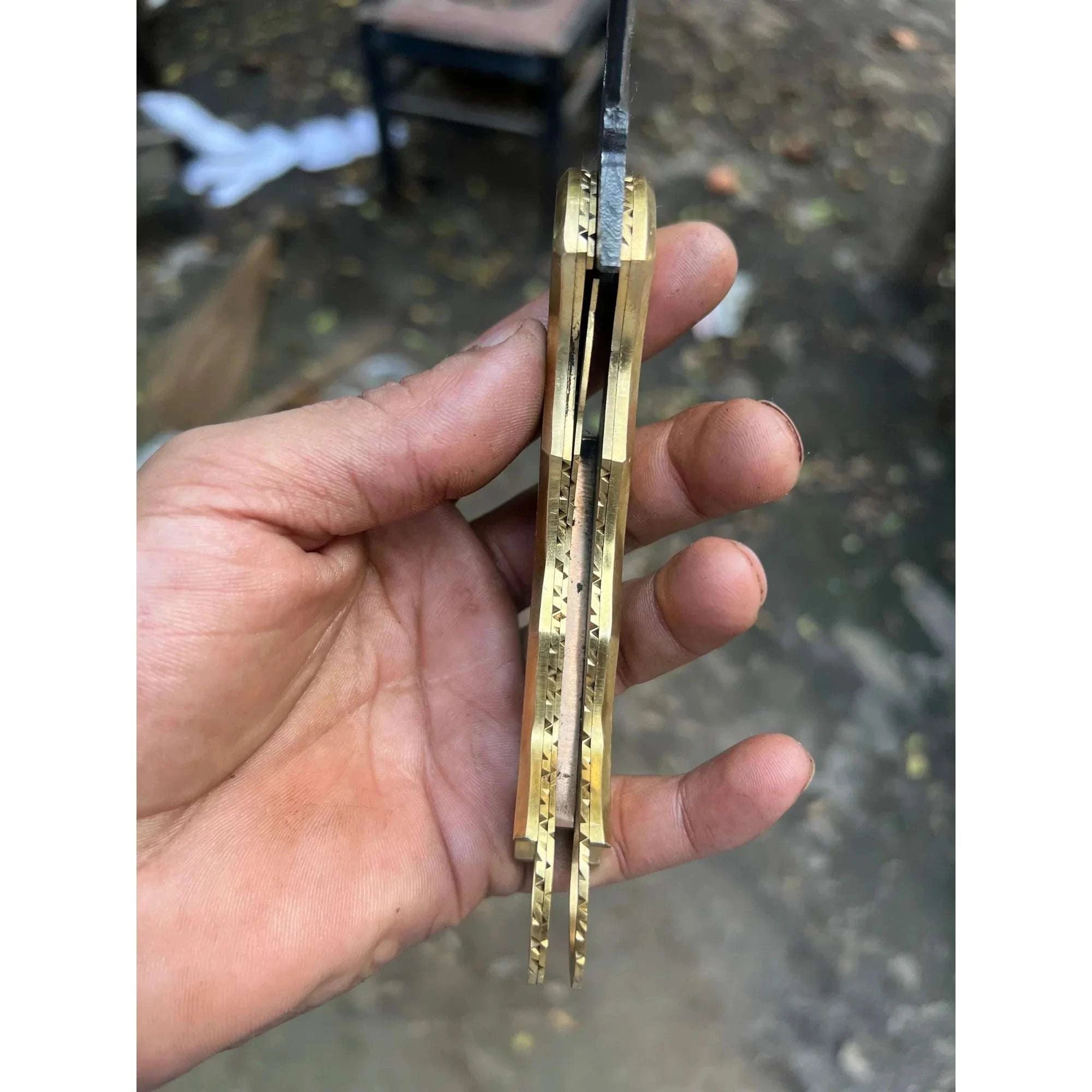 Palmarius Outdoors Goldtalon Ring Folder Knife 6" Handmade Brass Handle Finger Ring | JW Steelcrafts Folding Knife