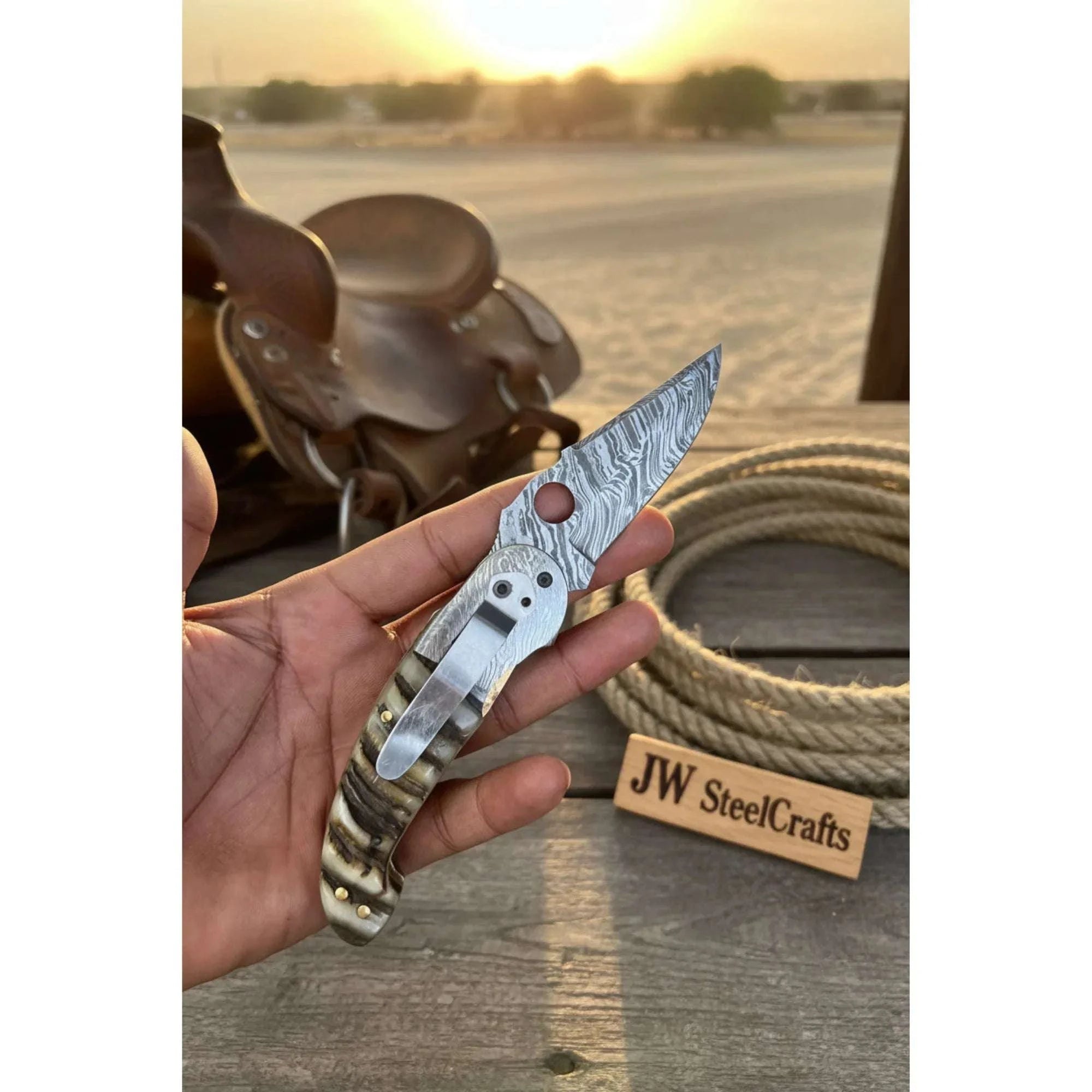 Palmarius Outdoors Talonclaw Damascus Folder Knife 7" Handmade Paracord Wrapped Liner Lock Folding Knife