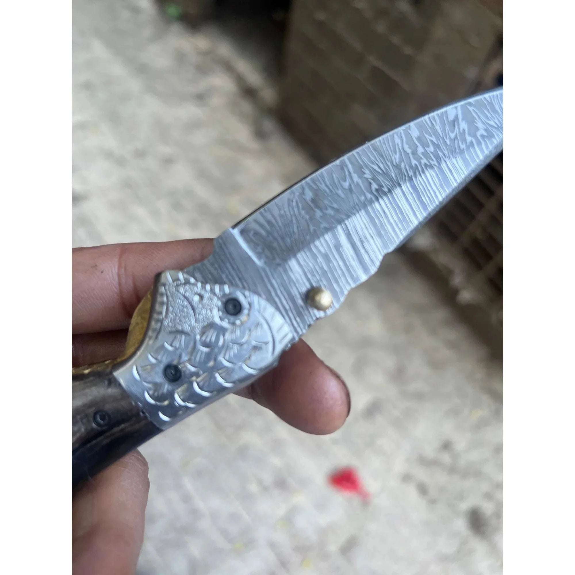 Palmarius Outdoors Blackwaist Damascus Folder Knife 7" Handmade Micarta Handle Liner Lock Folding Knife