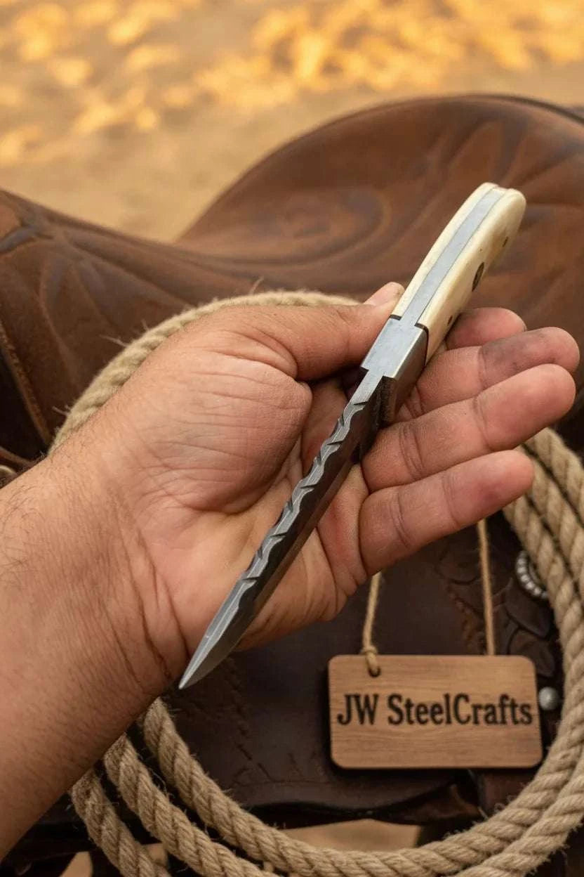 Palmarius Outdoors Saddle Rasp Ranch Blade 9" Premium Damascus Steel with White Bone Handle 