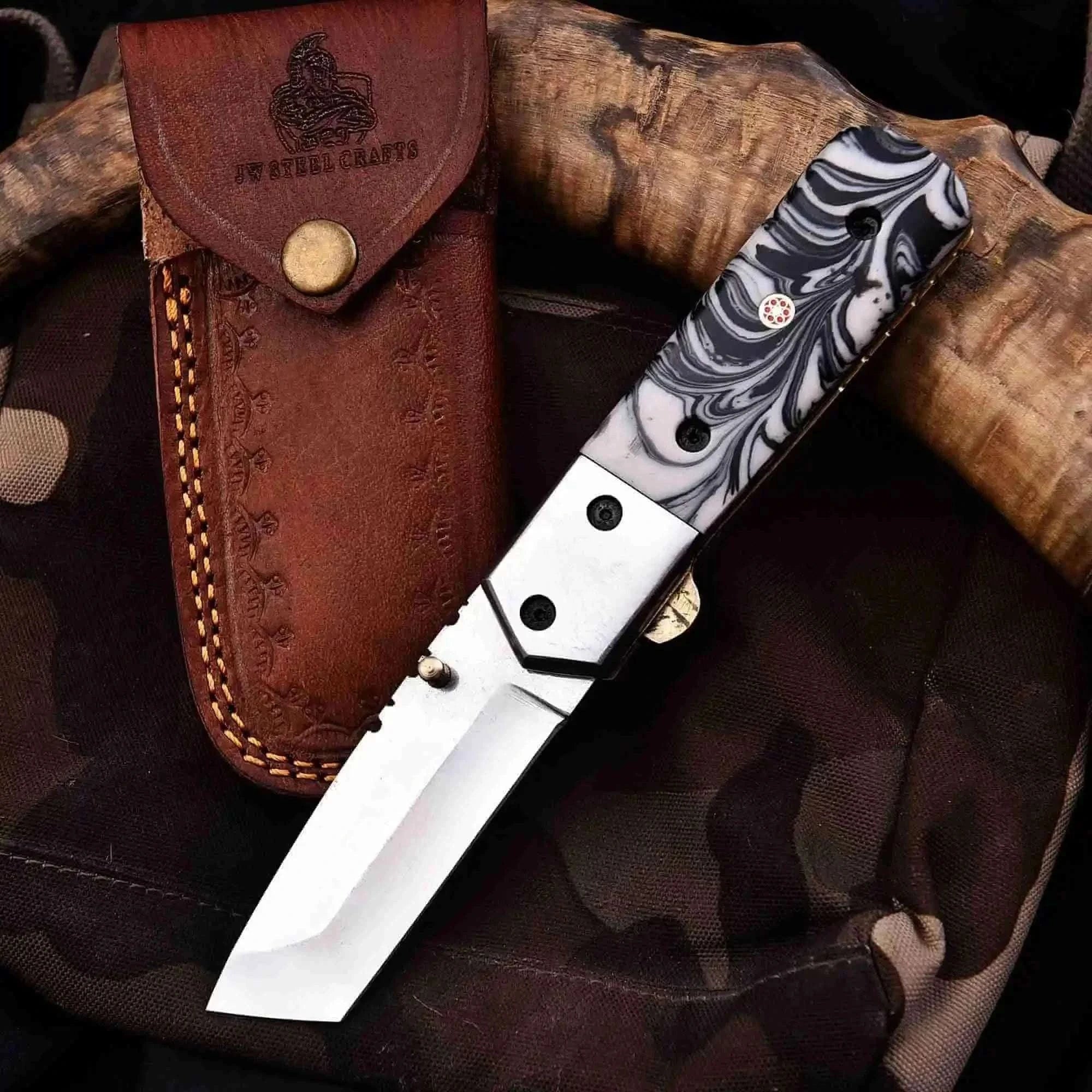 Palmarius Outdoors Hand-Forged Marble Resin Pocket Knife With Stainless Steel Blade Liner Lock Folder