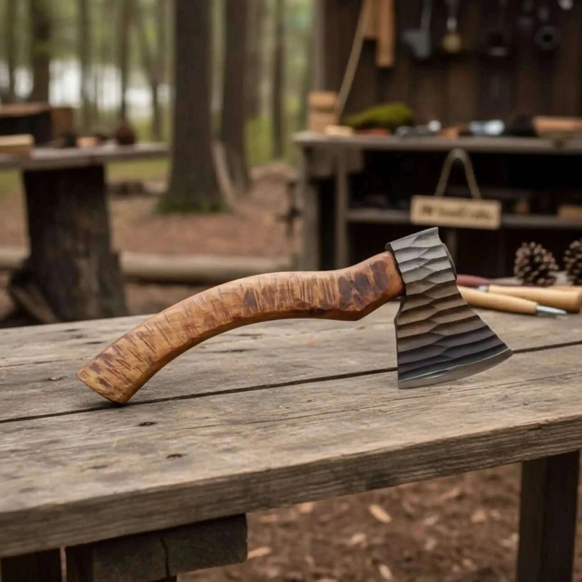 Palmarius Outdoors Damascus Sloyd Carving Axe with Hand Textured Head Handmade Axe