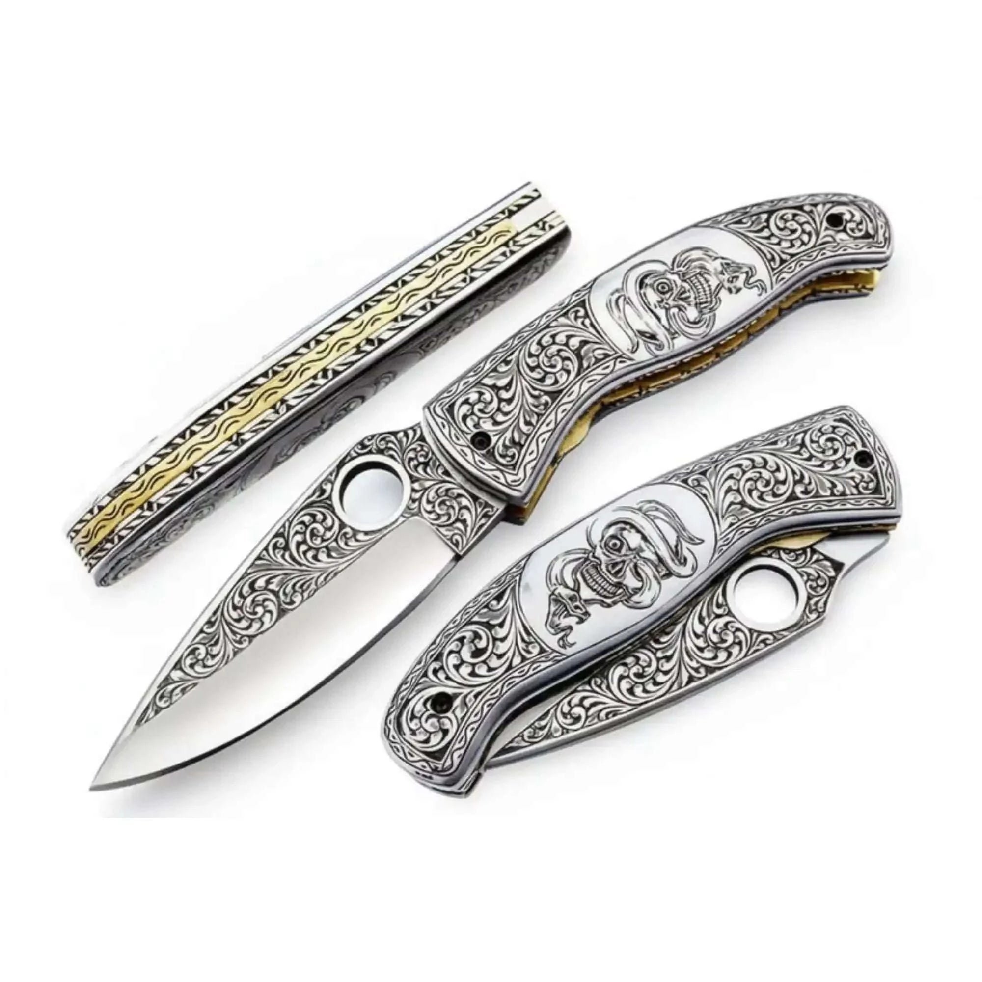 Palmarius Outdoors Handmade Damascus Folding Knife, Engraved Bone Handle Pocket Knife, Custom EDC Folder | JW SteelCrafts Liner Lock Folder