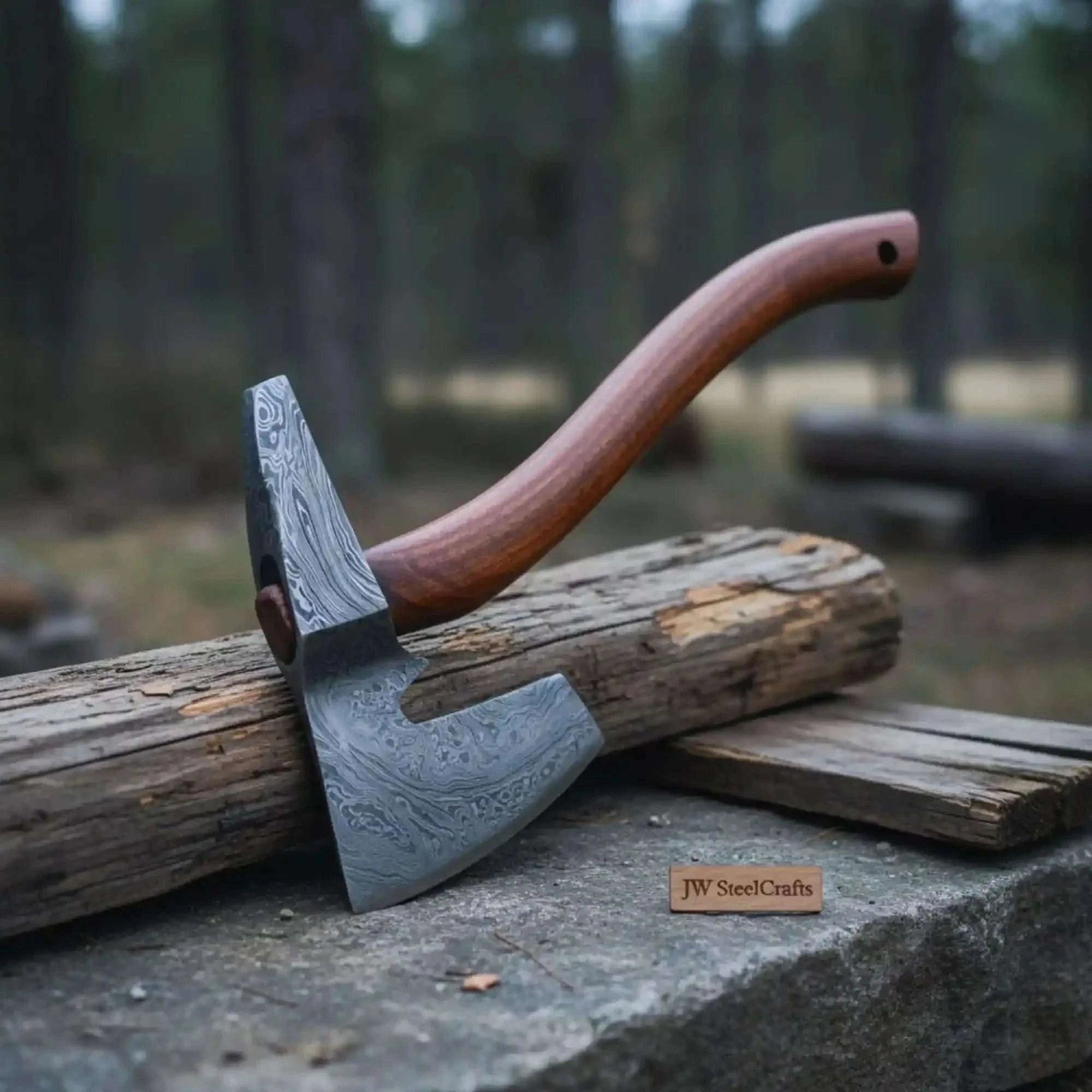 Palmarius Outdoors Arrowfen Bearded Spike Axe with Wood Grain Damascus Steel Head Handmade Axe