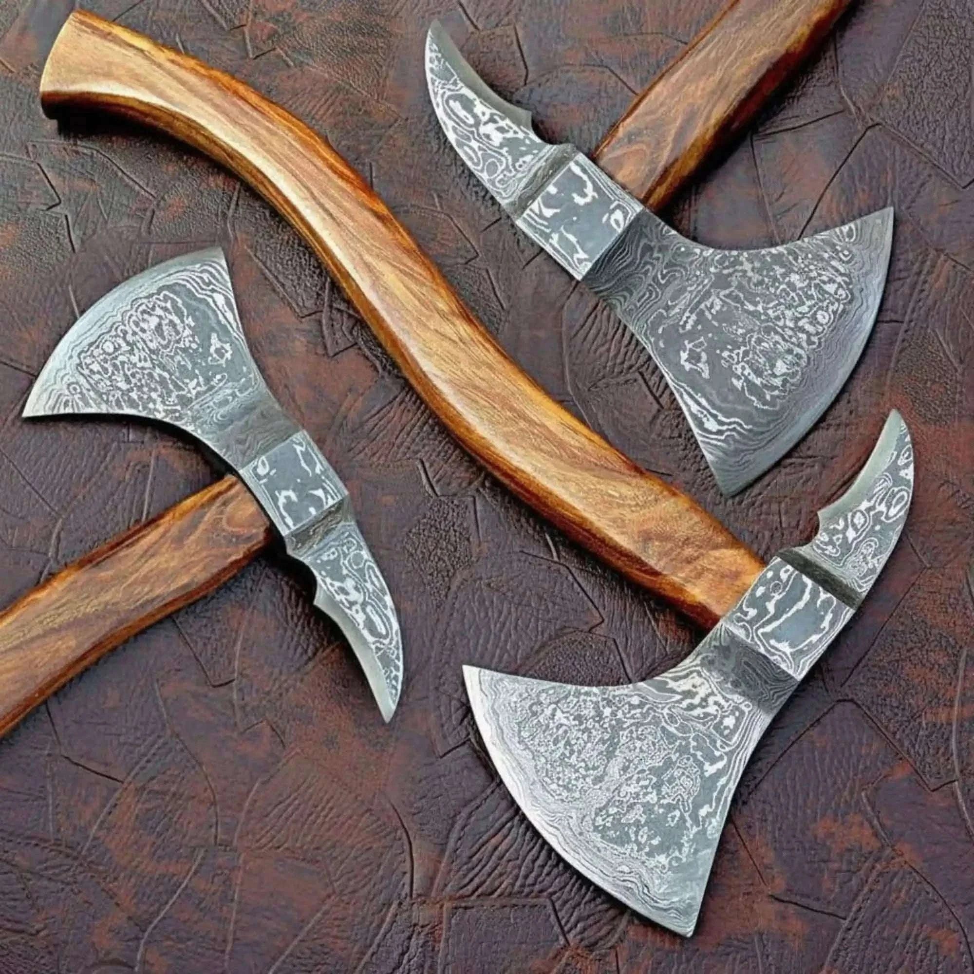 Palmarius Outdoors Traditional Norse axe featuring Damascus Heads and Sculpted Hardwood Shafts Handmade Axe