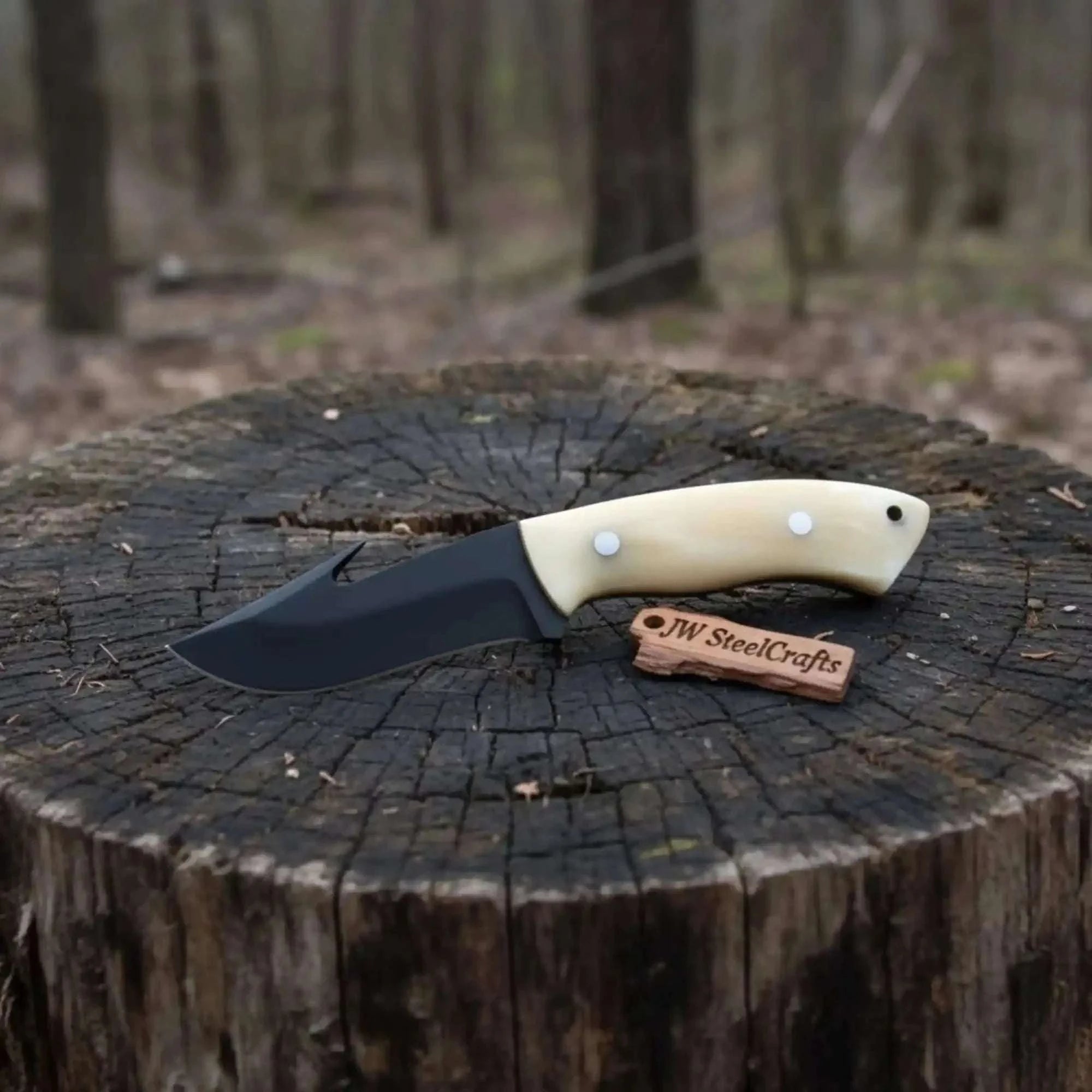 Palmarius Outdoors Gut Hook Skinner Knife Black Coated Blade Bone Handle 3.5 Inch Fixed Blade Hunting Knife Skinner Knife