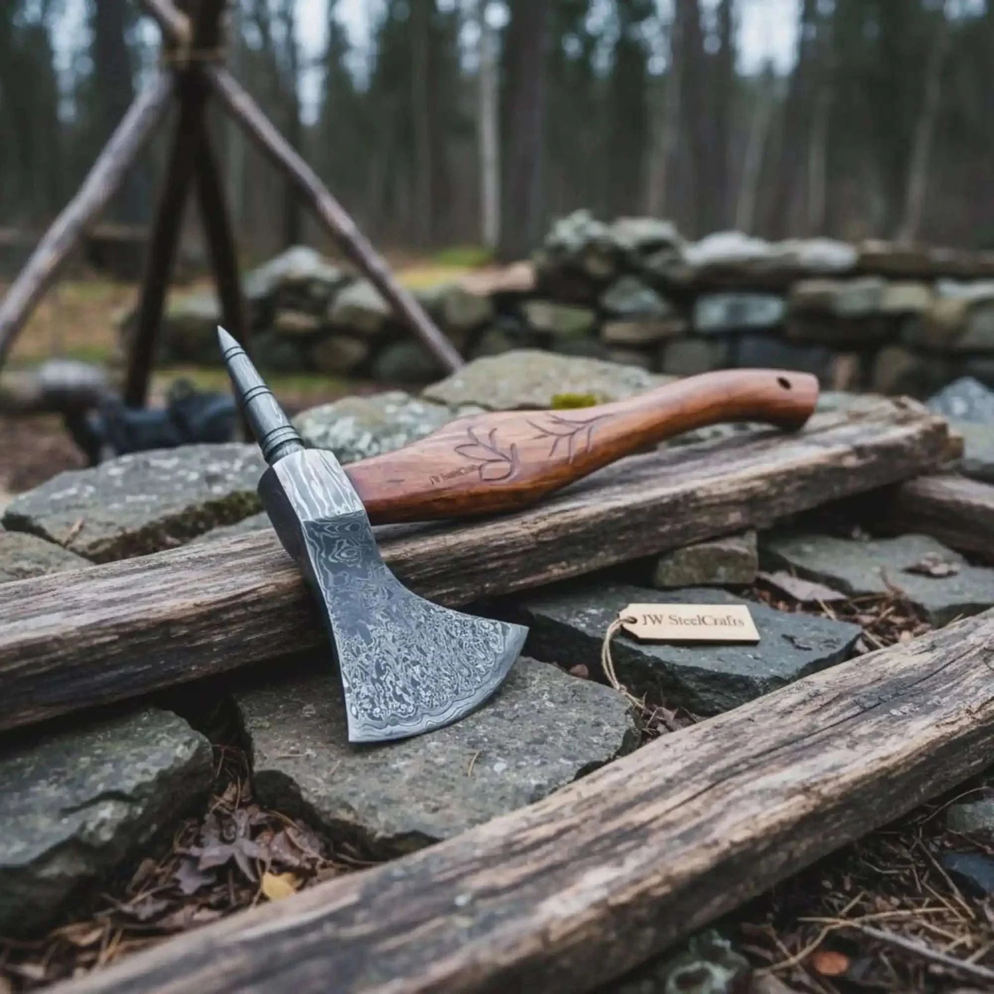 Palmarius Outdoors Varrok Spike Tomahawk axe with Damascus Steel Head Handmade Axe