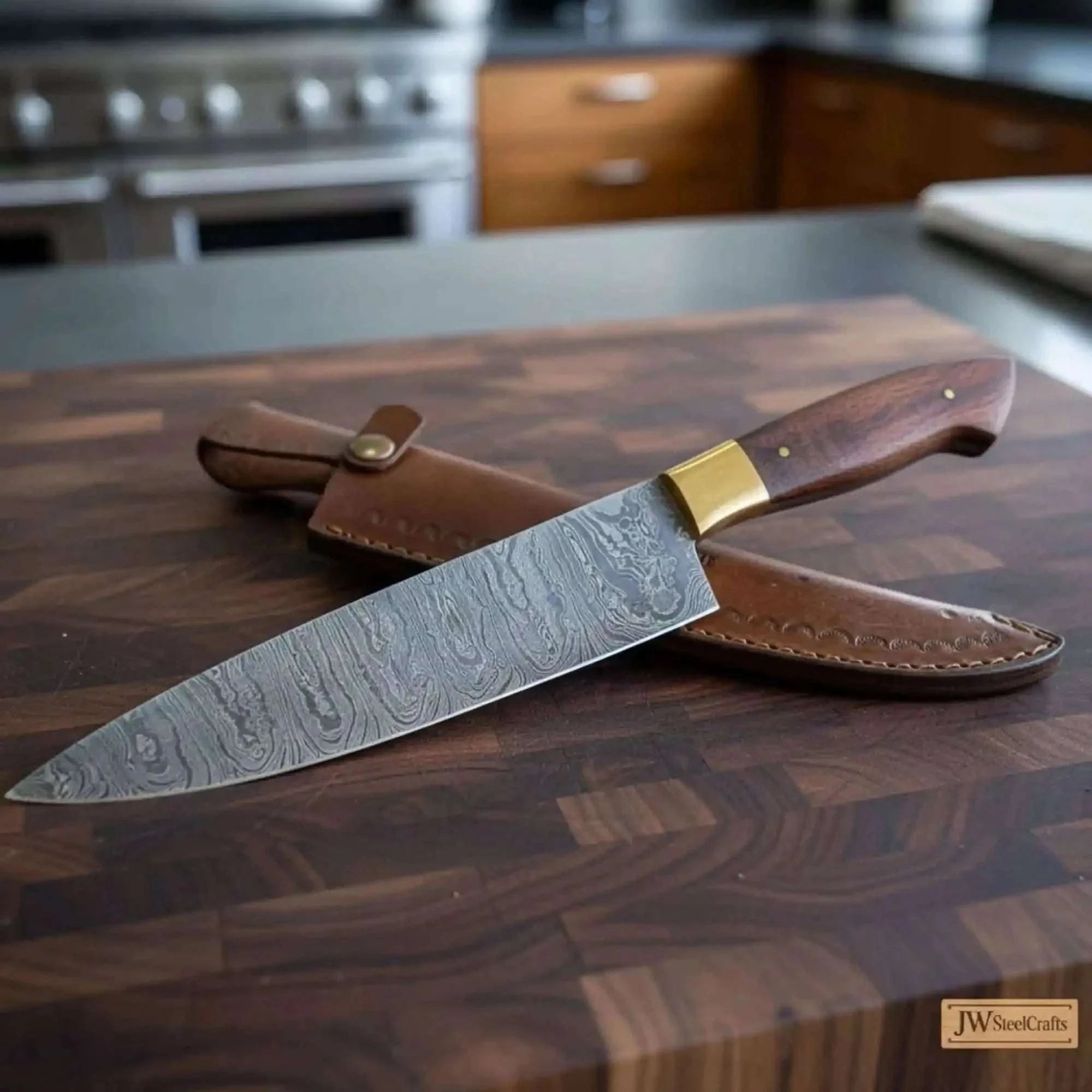 Palmarius Outdoors Gyuto Chef Knife 8" Rosewood Handle – Twisted Damascus Steel Blade Damascus Steel Chef Knives