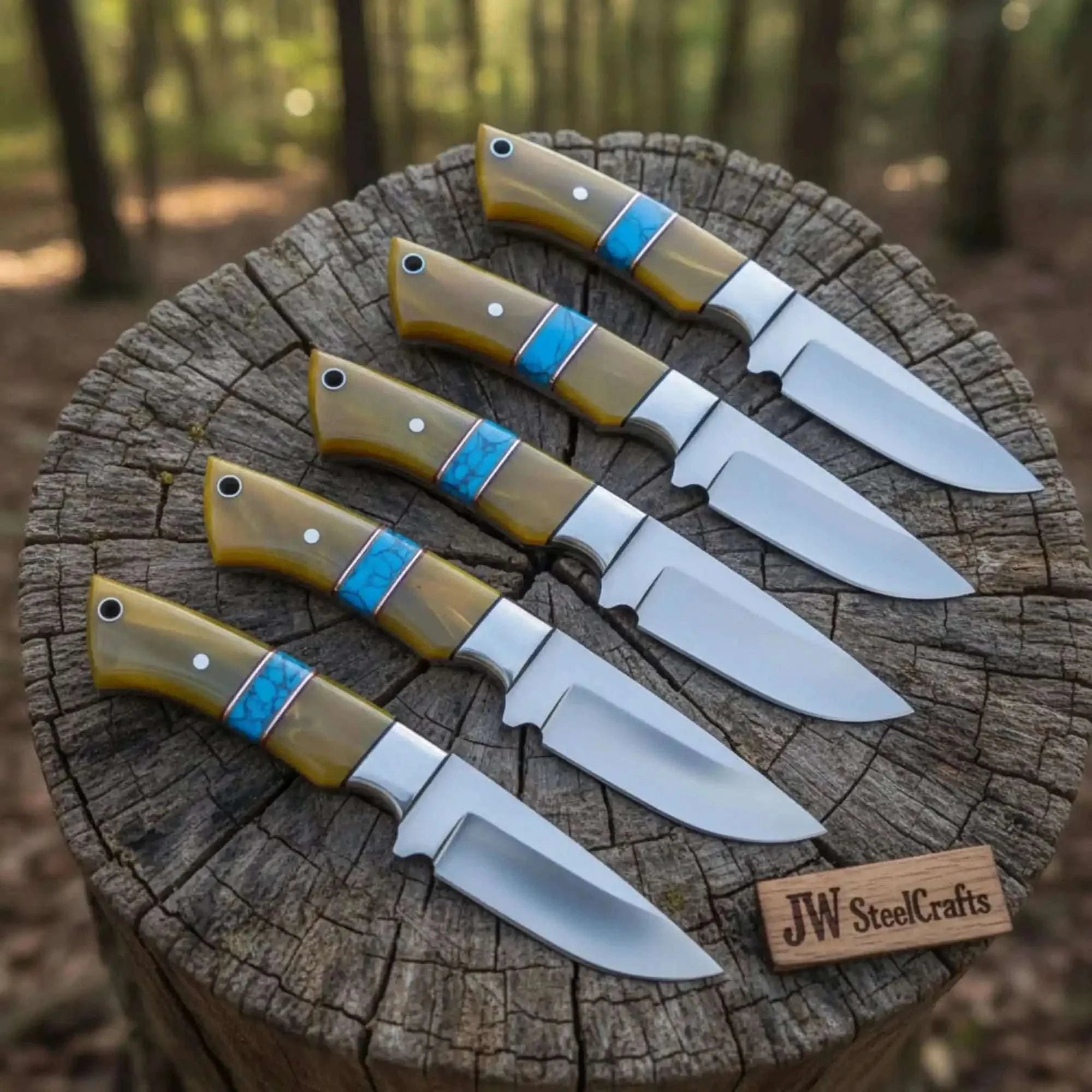 Palmarius Outdoors Desert Turquoise Bushcraft Knife Set 7" Handmade Set of 5 with Turquoise Spacers Buscraft Knife