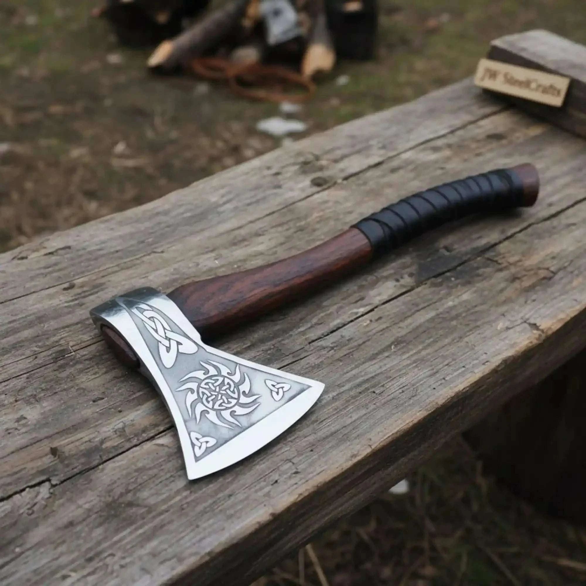 Palmarius Outdoors Norse Style Camp Hatchet with Leather Wrapped Handle Handmade Axe