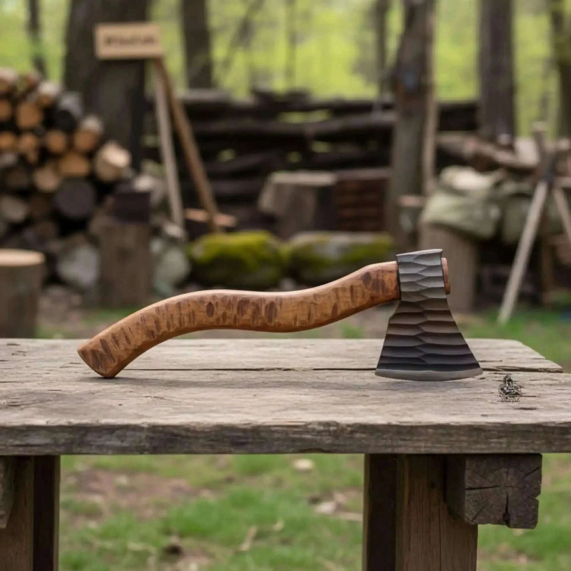 Palmarius Outdoors Damascus Sloyd Carving Axe with Hand Textured Head Handmade Axe