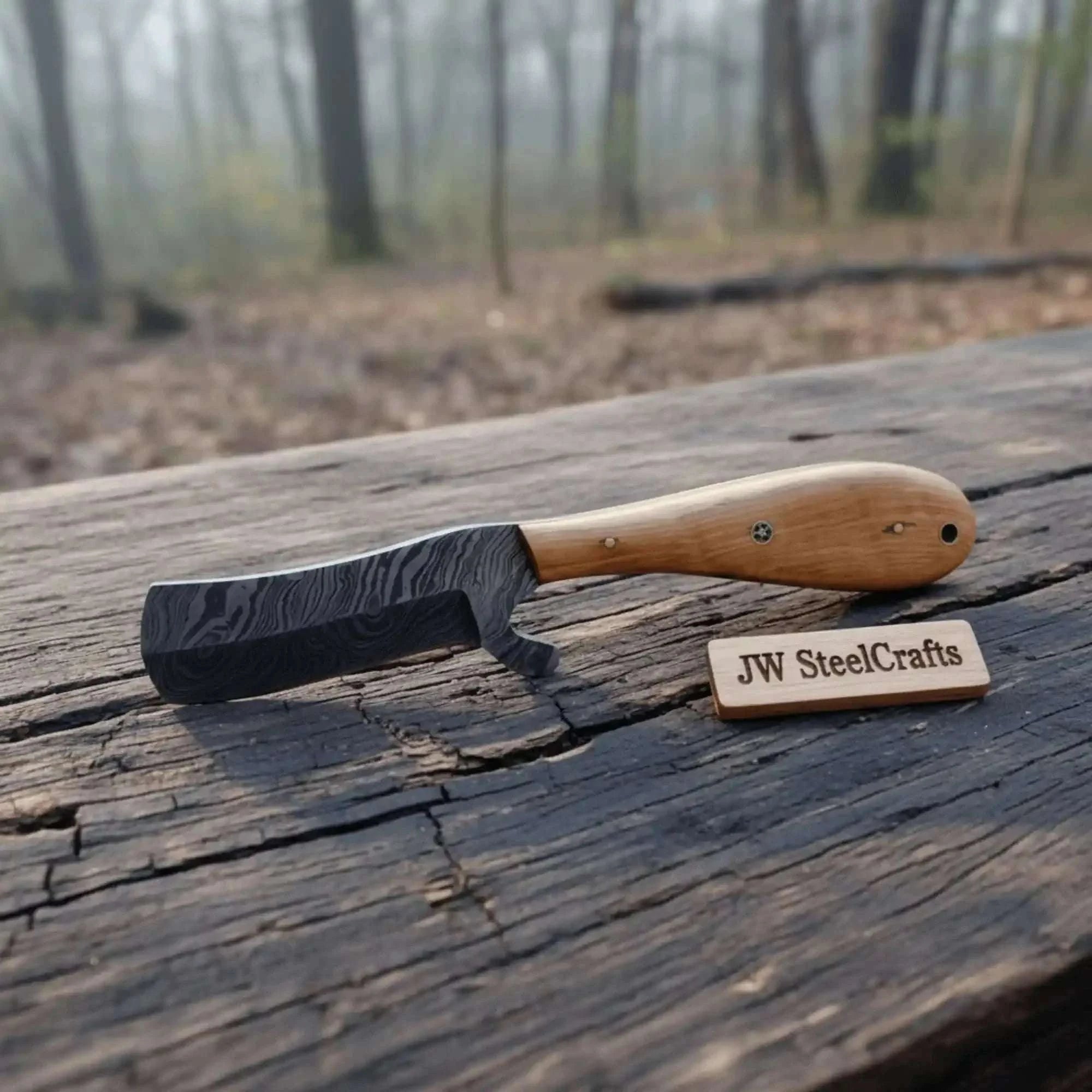 Palmarius Outdoors Damascus Bull Cutter Knife Twisted Steel Olive Wood Handle Skinner Knife