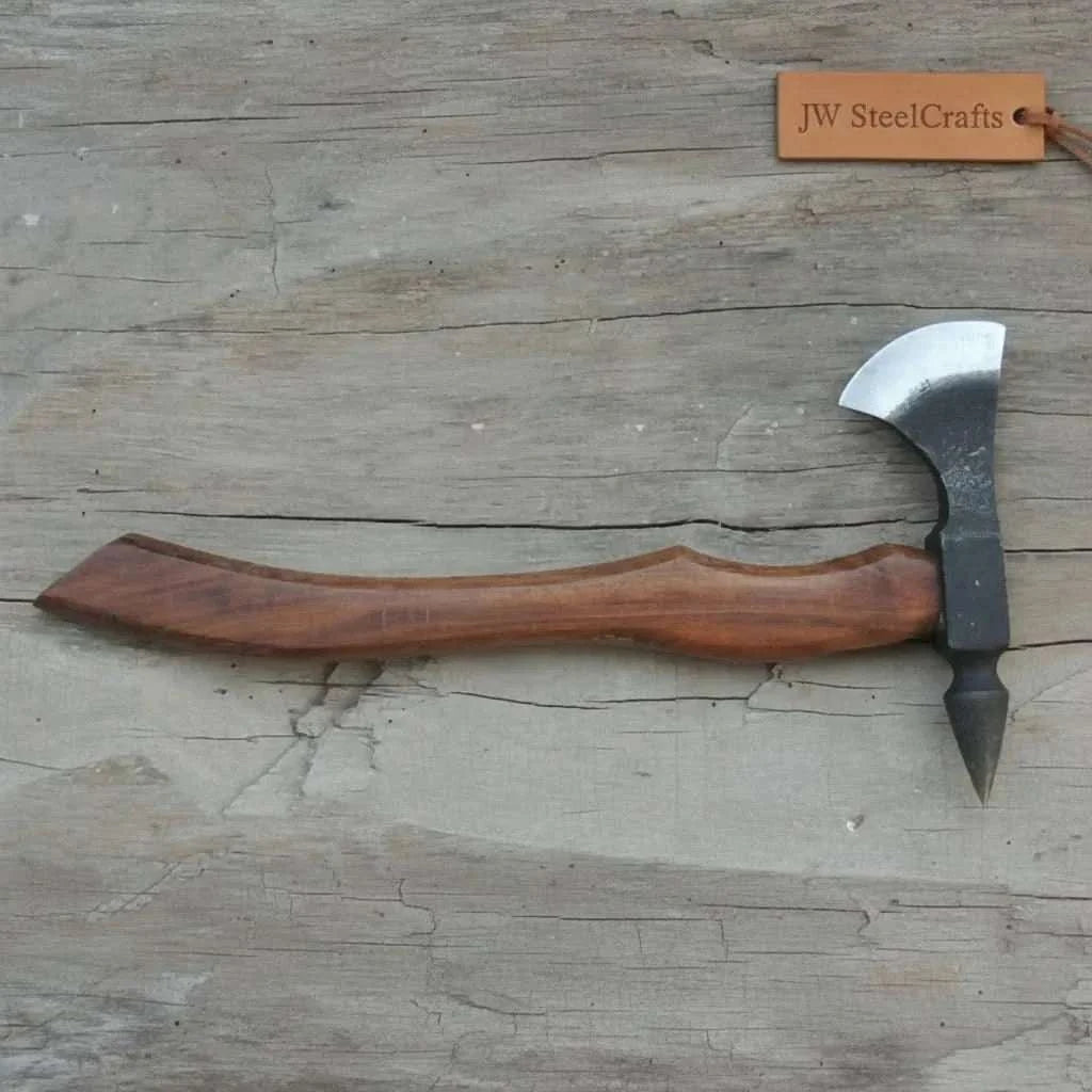 Palmarius Outdoors Hand-Forged Bearded Spike Poll Bushcraft Axe with Hardwood Handle Handmade Axe