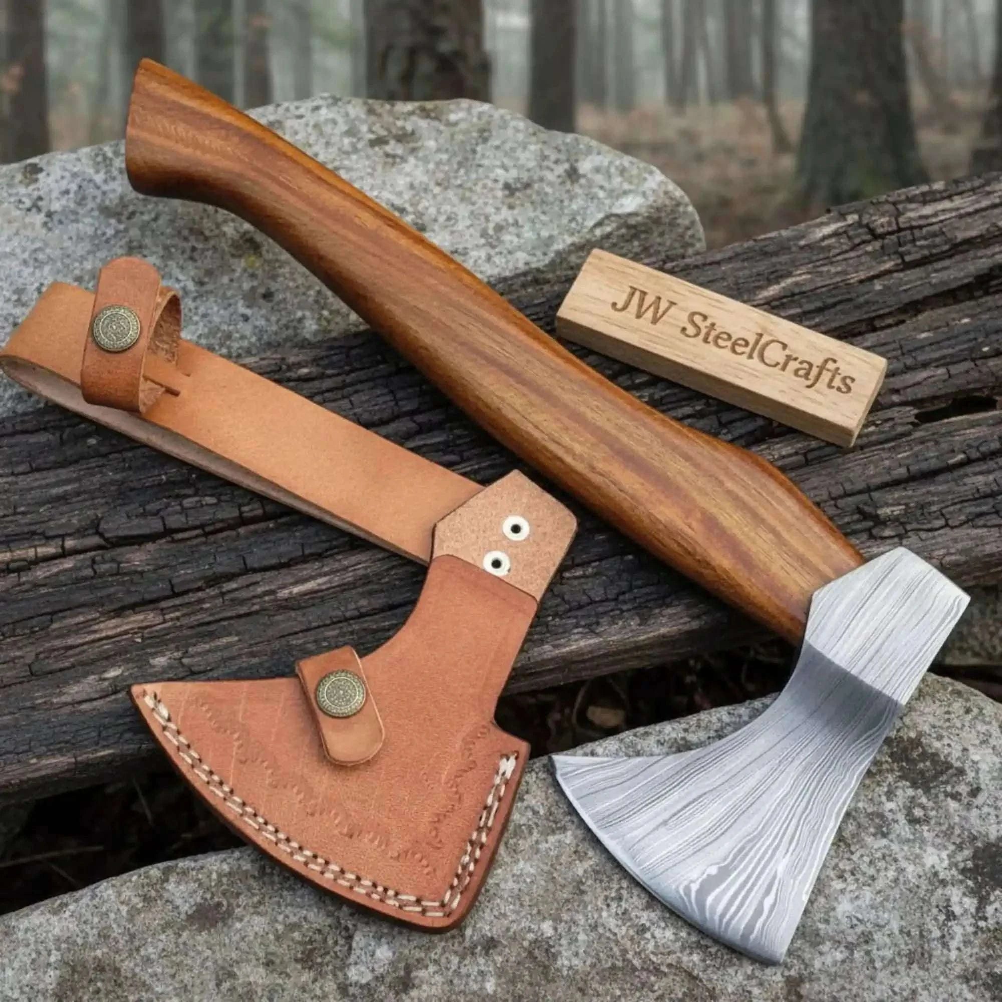 Palmarius Outdoors Compact Damascus Bushcraft Hatchet with Layered Forged Head Handmade Axe