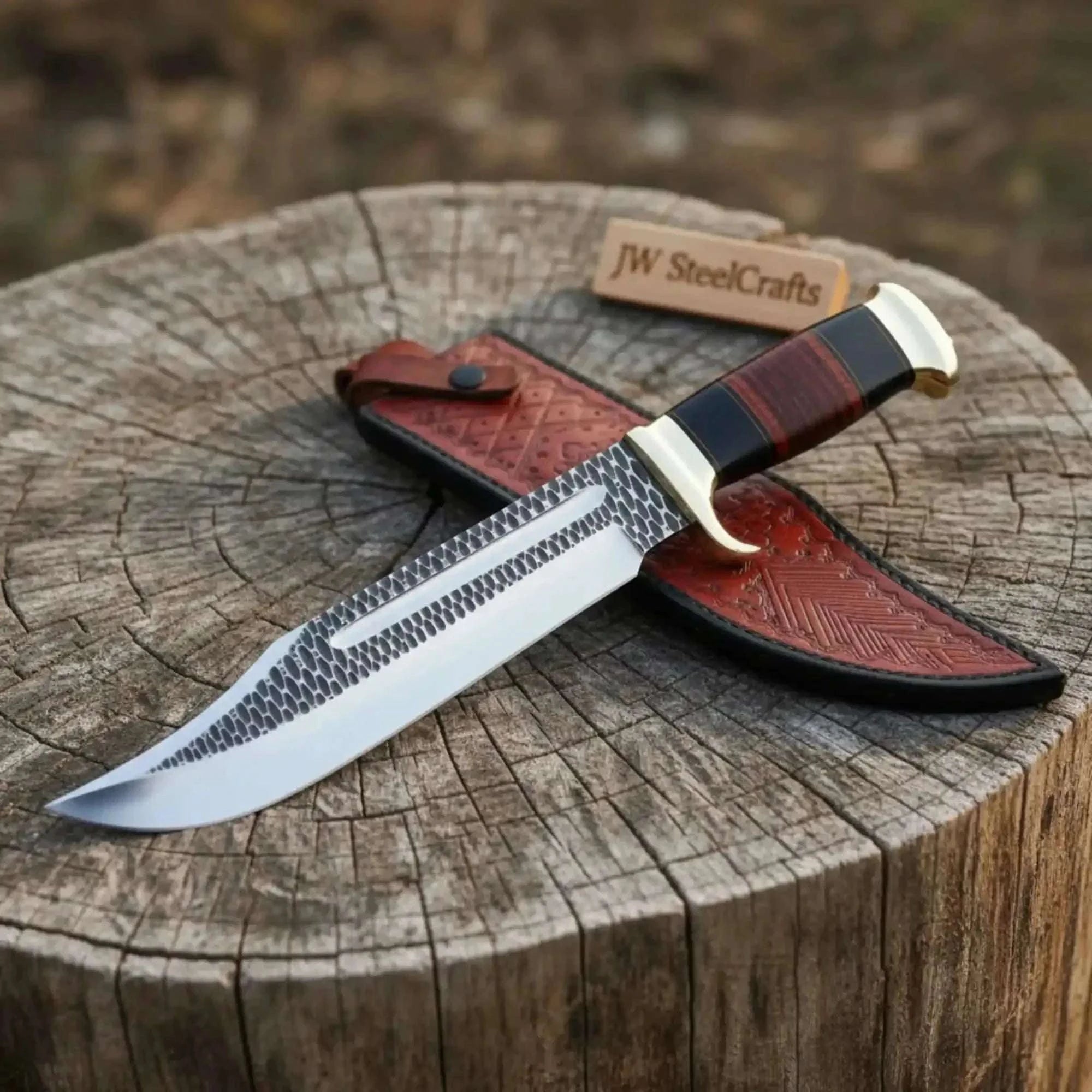 Palmarius Outdoors Handcrafted Western Bowie Knife Clip Point Hunting Blade with Brass Guard and Leather Sheath 
