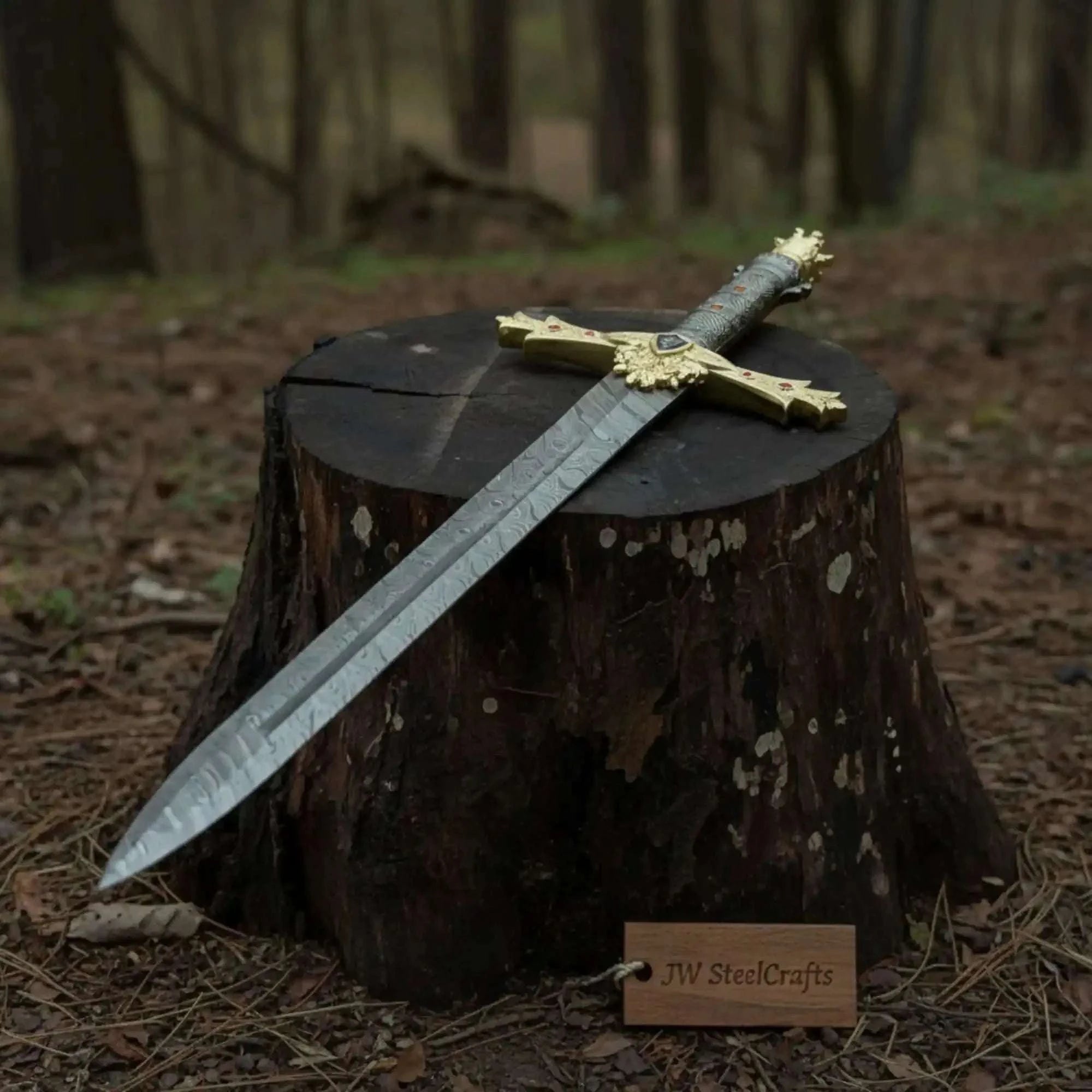 Palmarius Outdoors Handmade Golden Crusade Sword Authentic Crusader Sword Replica in Damascus Steel Sword