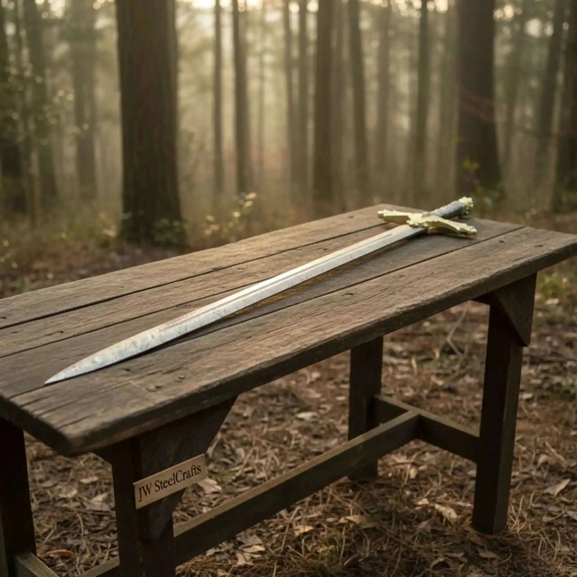 Palmarius Outdoors Handmade Golden Crusade Sword Authentic Crusader Sword Replica in Damascus Steel Sword
