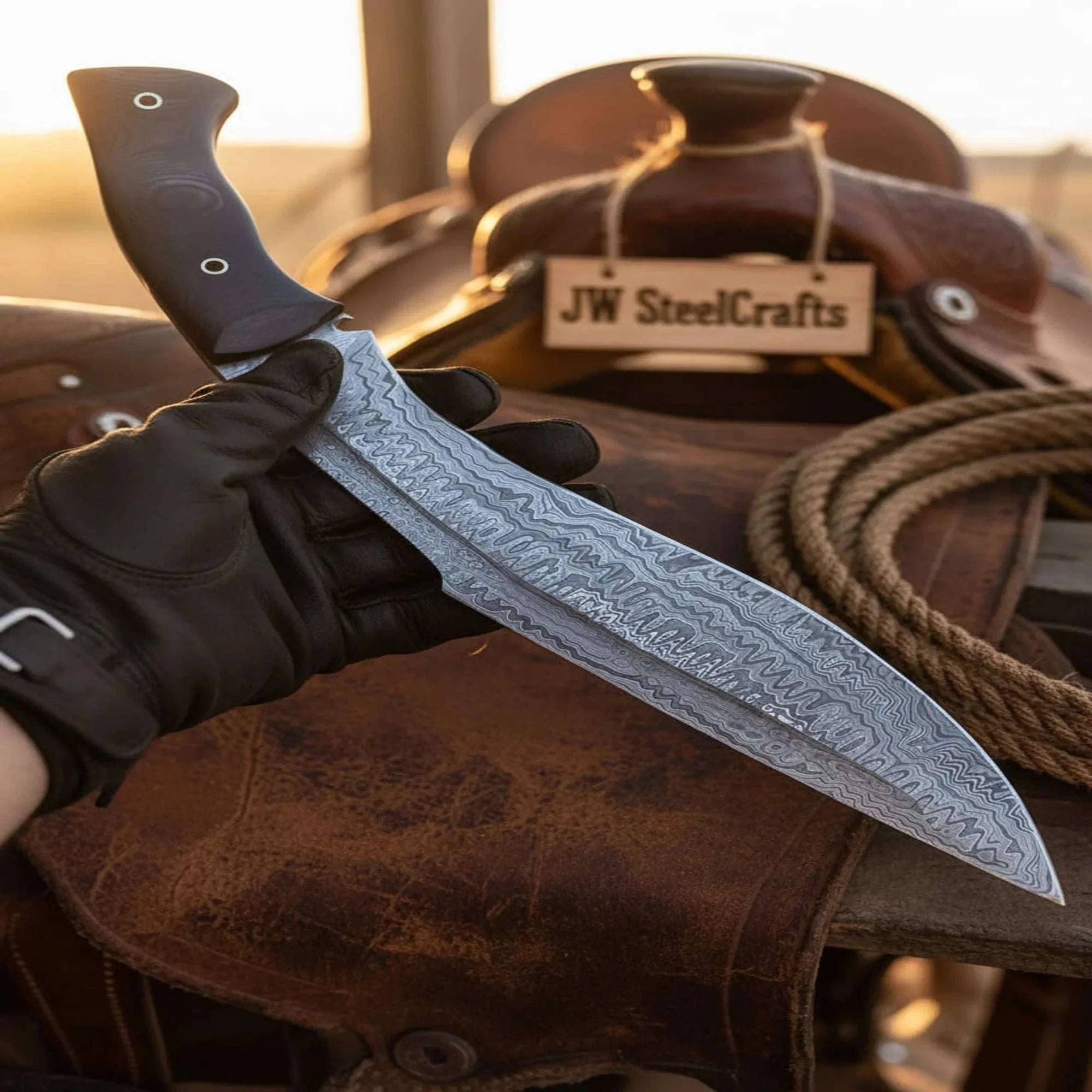 Palmarius Outdoors Damascus Kukri Machete – Handmade Forged Outdoor Chopping Knife Bowie Knife