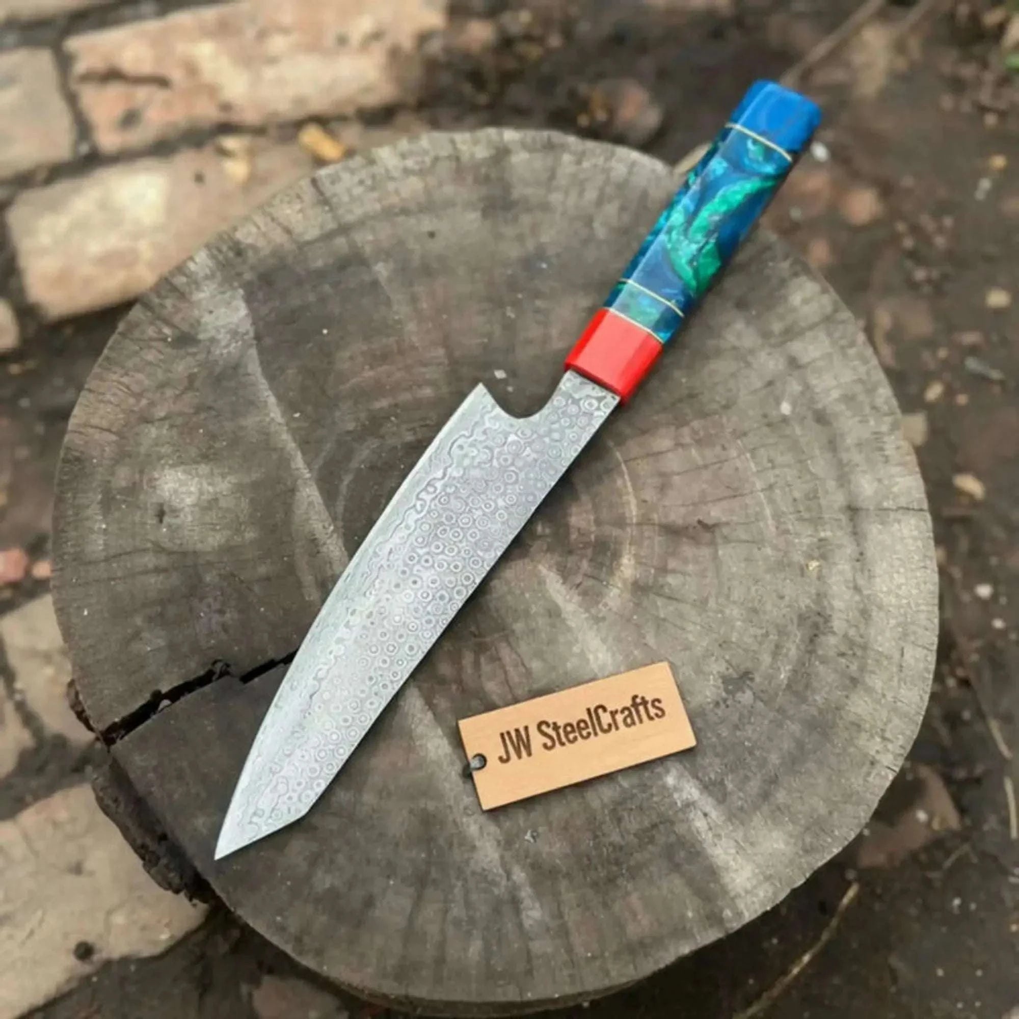 Palmarius Outdoors Kiritsuke Style Chef Knife Raindrop Damascus Steel Blade Epoxy Resin Handle | Japanese Kitchen Knife 