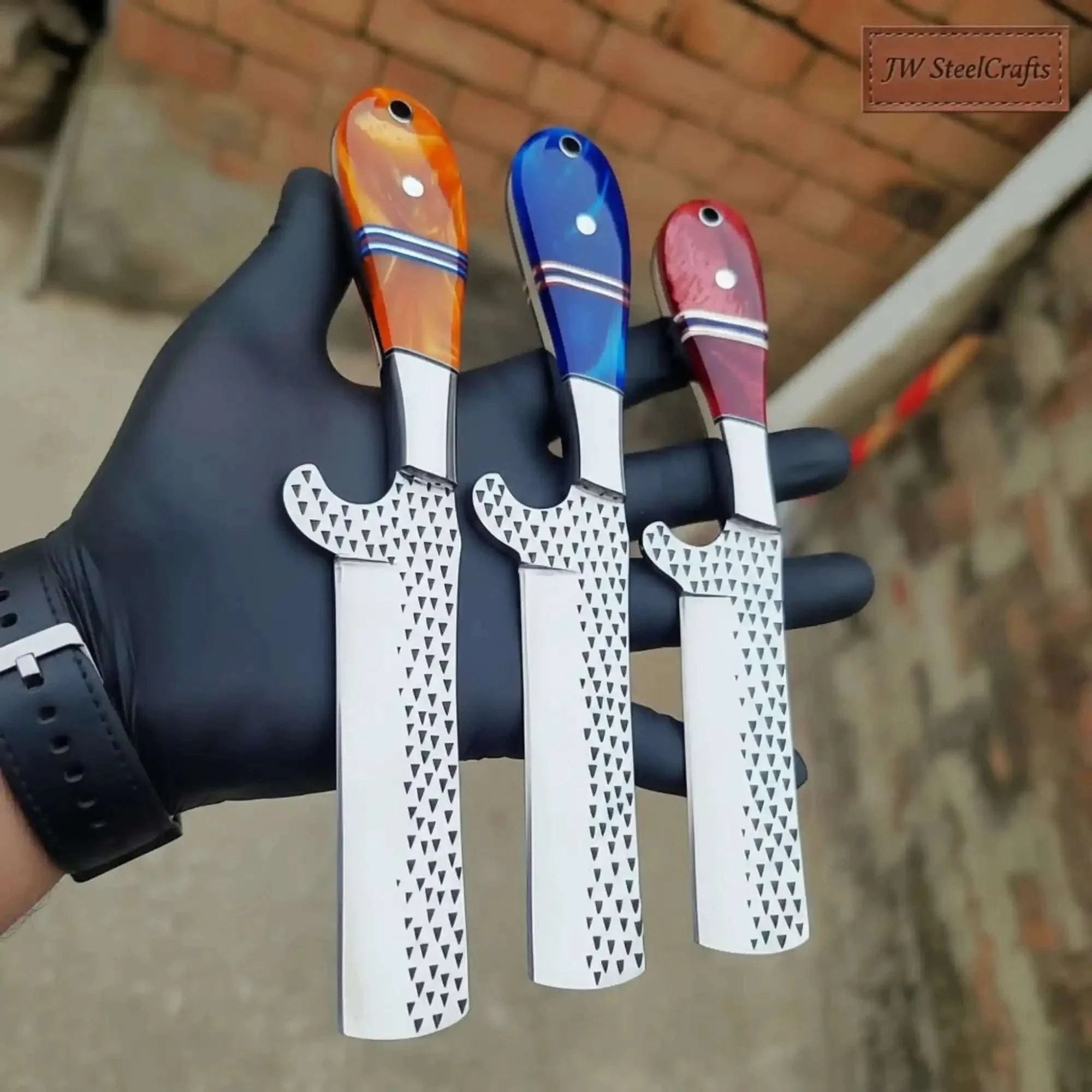 Palmarius Outdoors Rasp Steel Ranch Bull Cutter Knife Set with Resin Handles 
