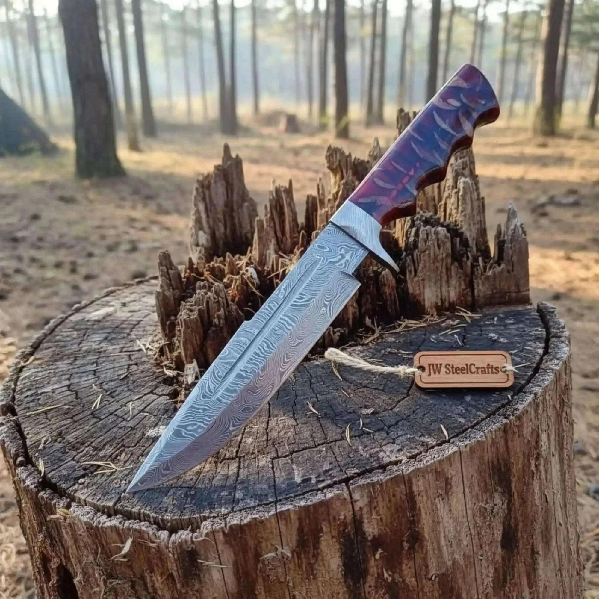 Palmarius Outdoors Handcrafted Coffin Handle Bowie Knife in Twisted Damascus Steel Coffin Handle Bowie Knives