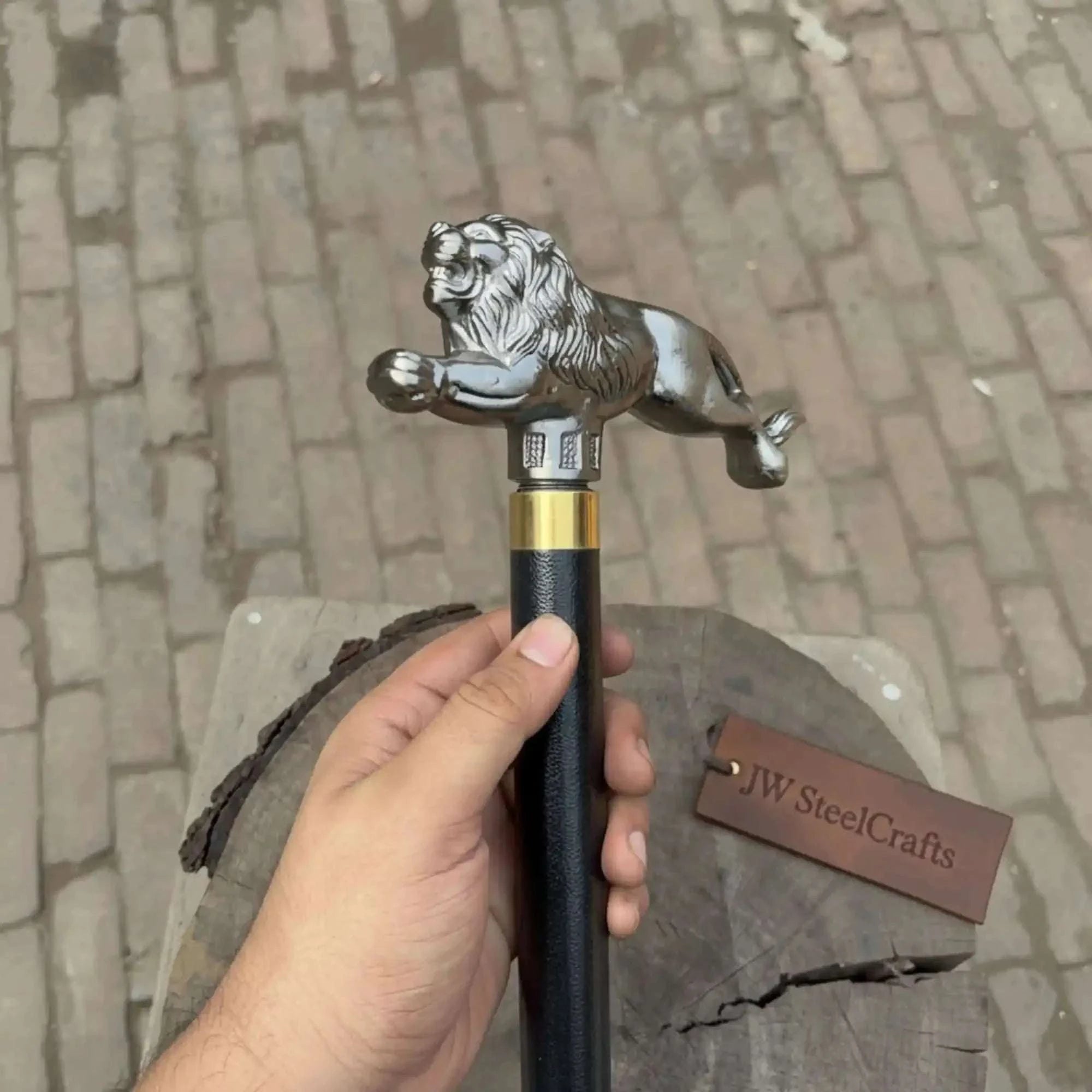 Palmarius Outdoors Custom Royal Lion Walking Cane Replica with Decorative Metal Handle for Historical Collection, Costume Events, and Display 