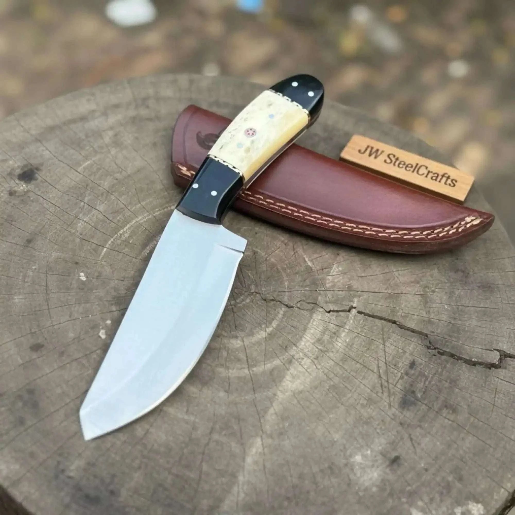 Palmarius Outdoors Handmade Drop Point Knife High Carbon Steel Camel Bone & Epoxy Resin Handle 